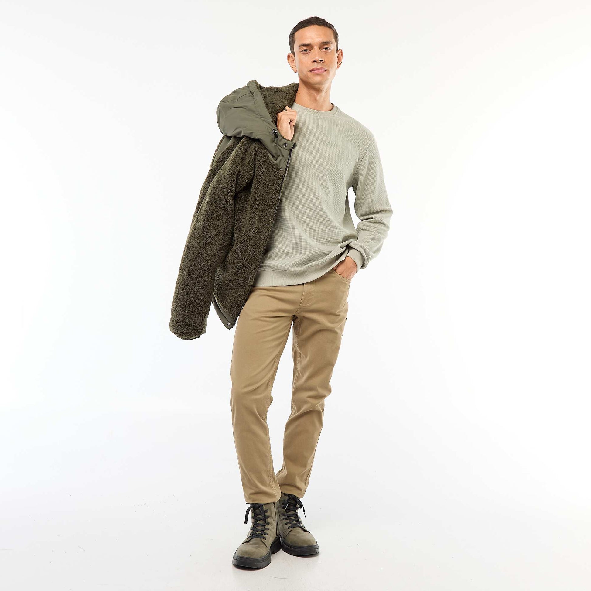Regular Fit Knit Sweater with Textured Design GREEN