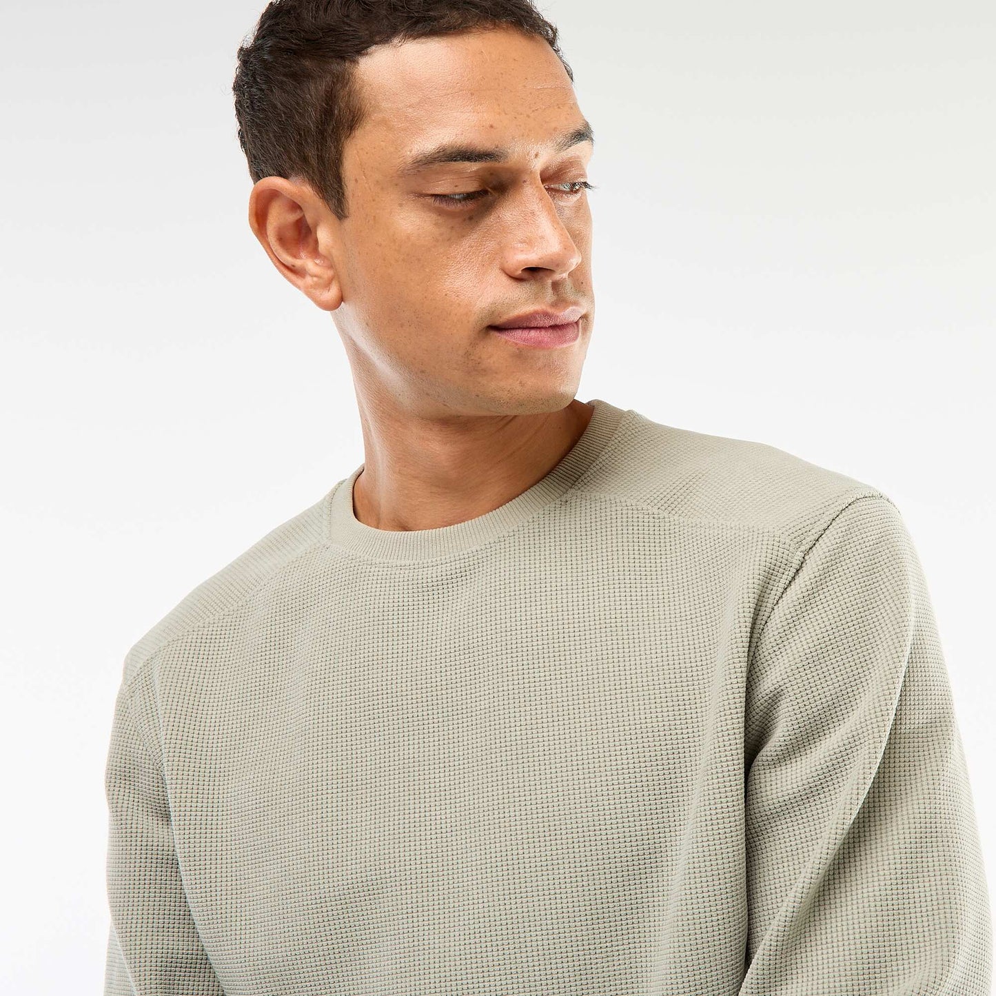 Regular Fit Knit Sweater with Textured Design GREEN