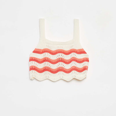 Patterned crochet vest top BEIGE