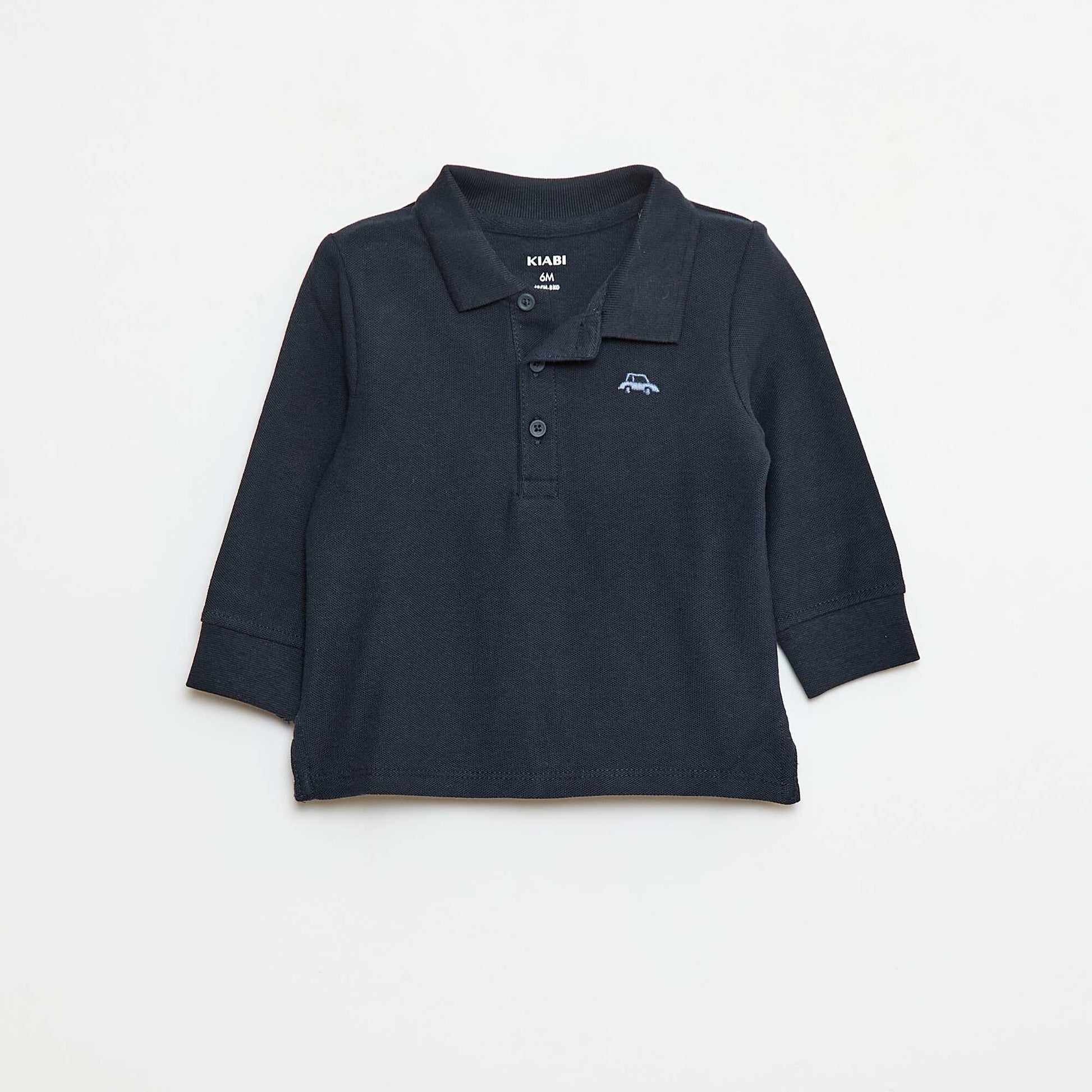 Long-sleeved cotton pique polo shirt BLUE