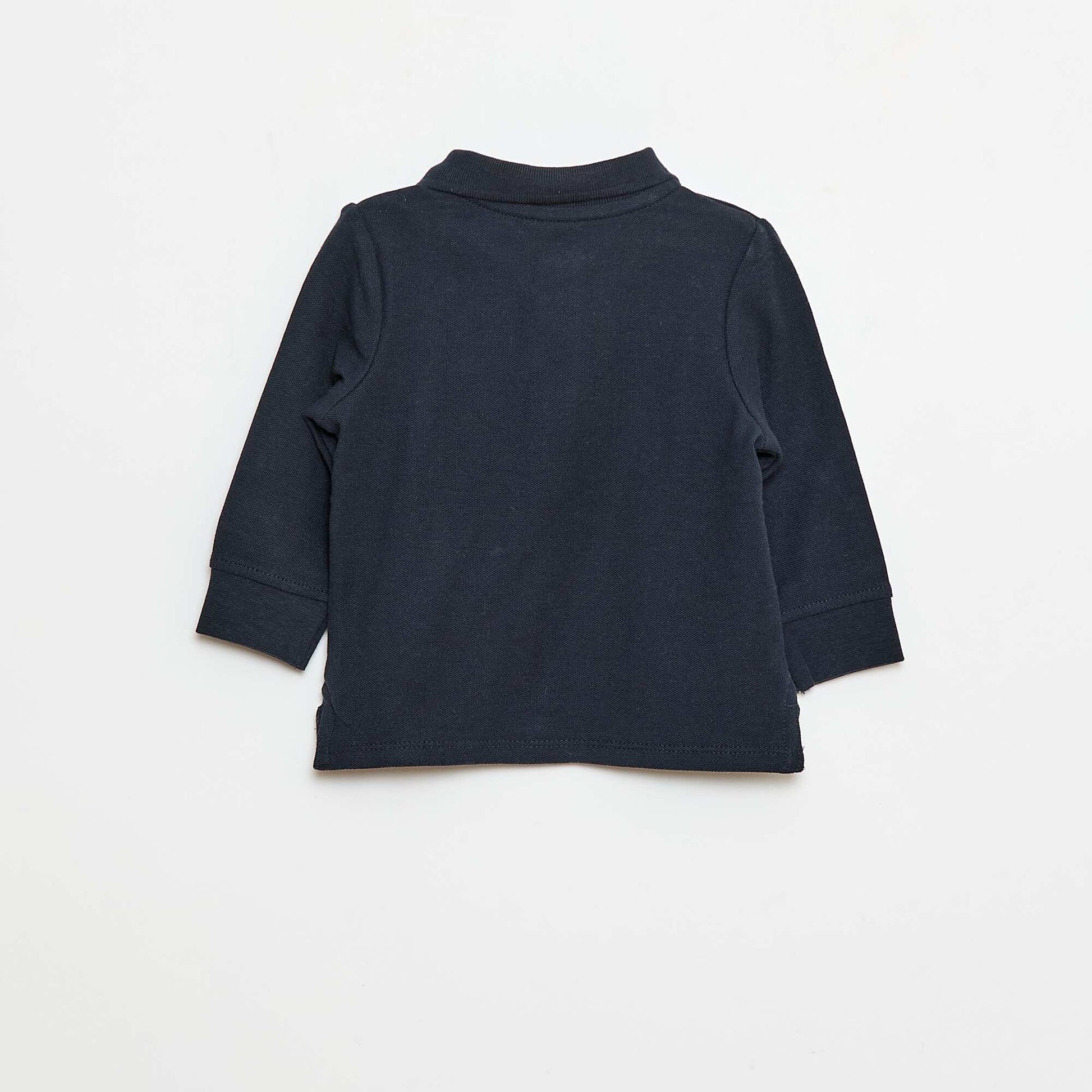 Long-sleeved cotton pique polo shirt BLUE