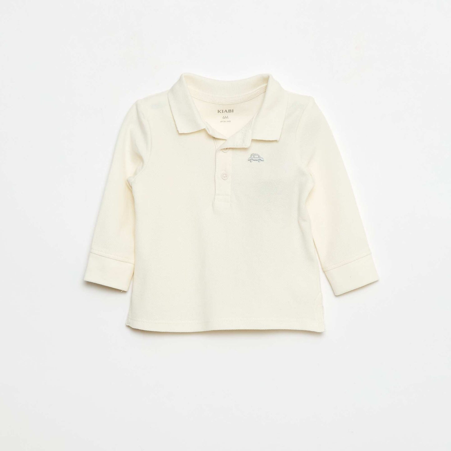 Long-Sleeved Piqué Cotton Polo Shirt WHITE