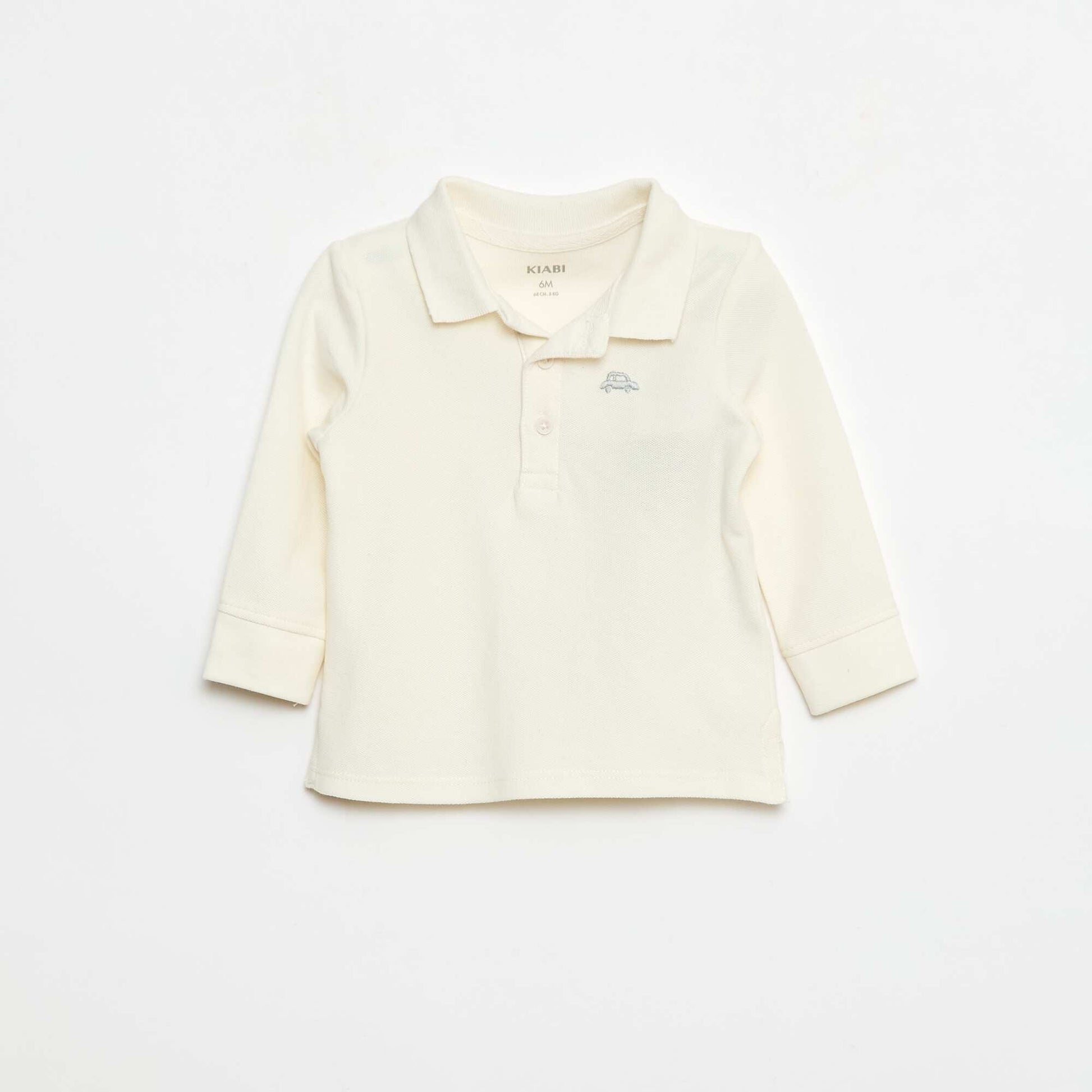 Long-Sleeved Piqué Cotton Polo Shirt WHITE