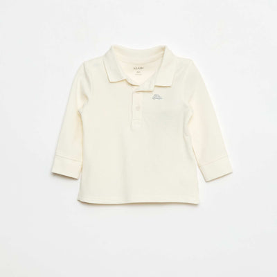 Long-Sleeved Piqué Cotton Polo Shirt WHITE