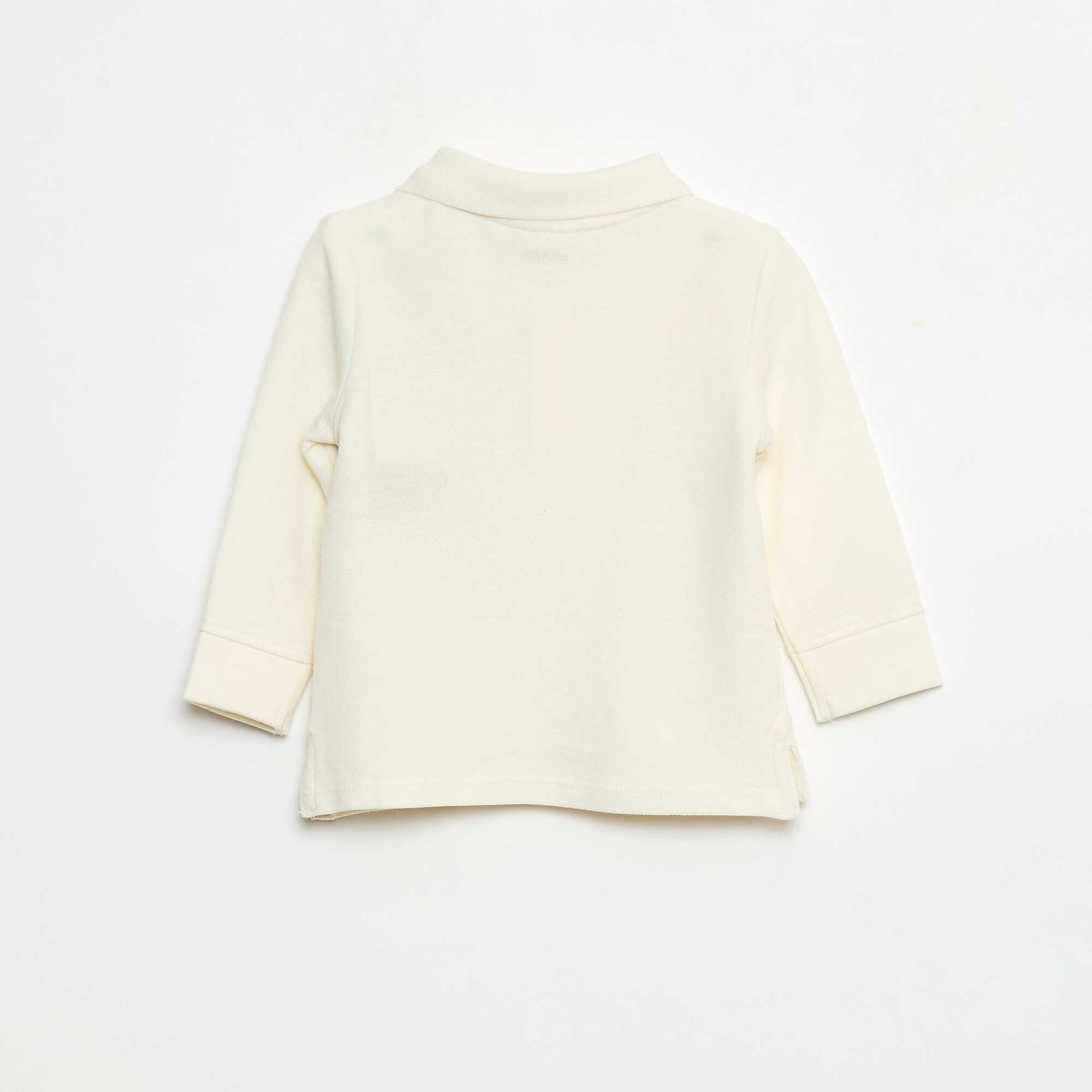 Long-Sleeved Piqué Cotton Polo Shirt WHITE