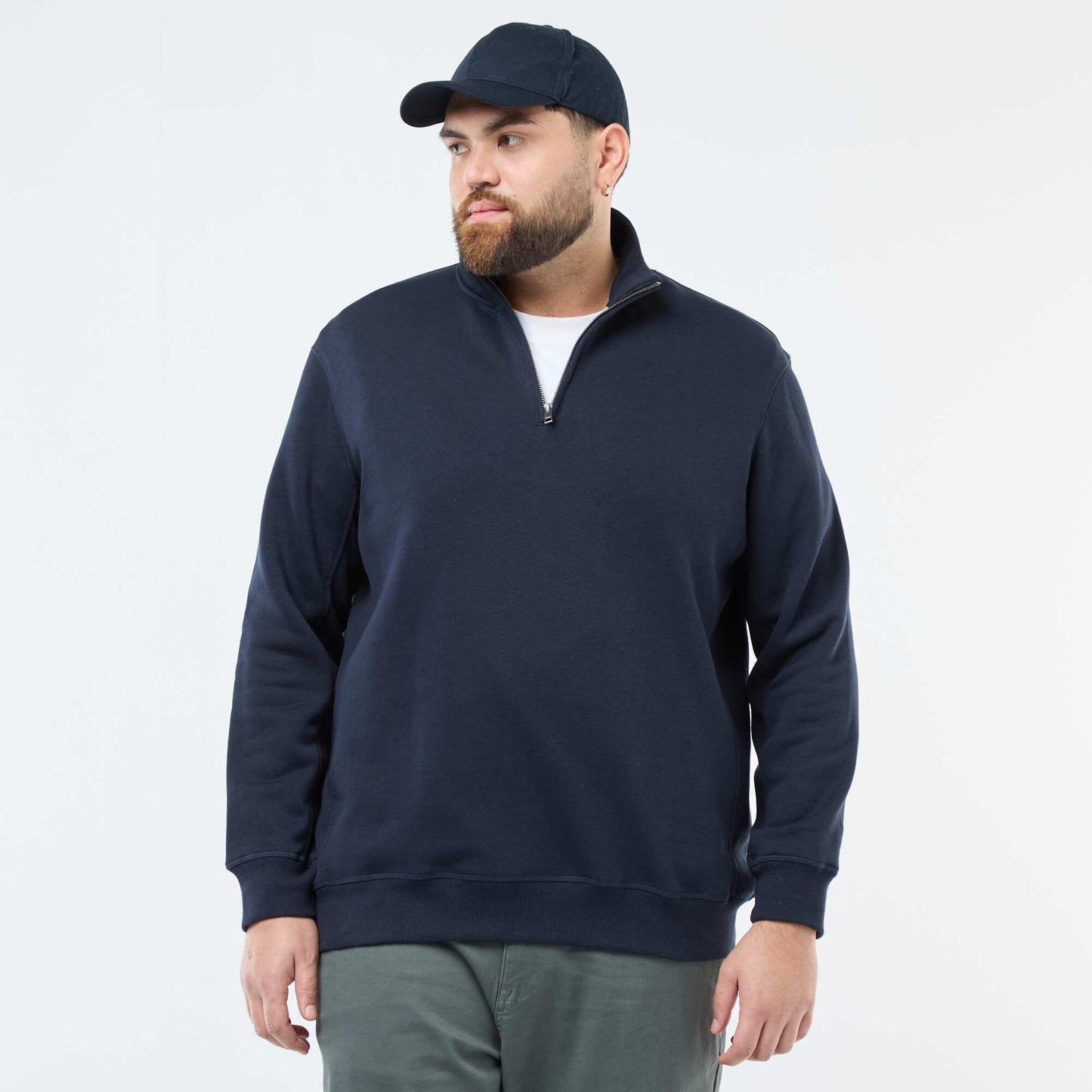 Solid-Color Trucker Neck Sweatshirt BLUE