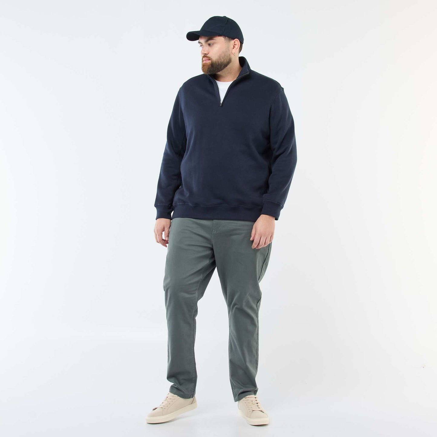 Solid-Color Trucker Neck Sweatshirt BLUE