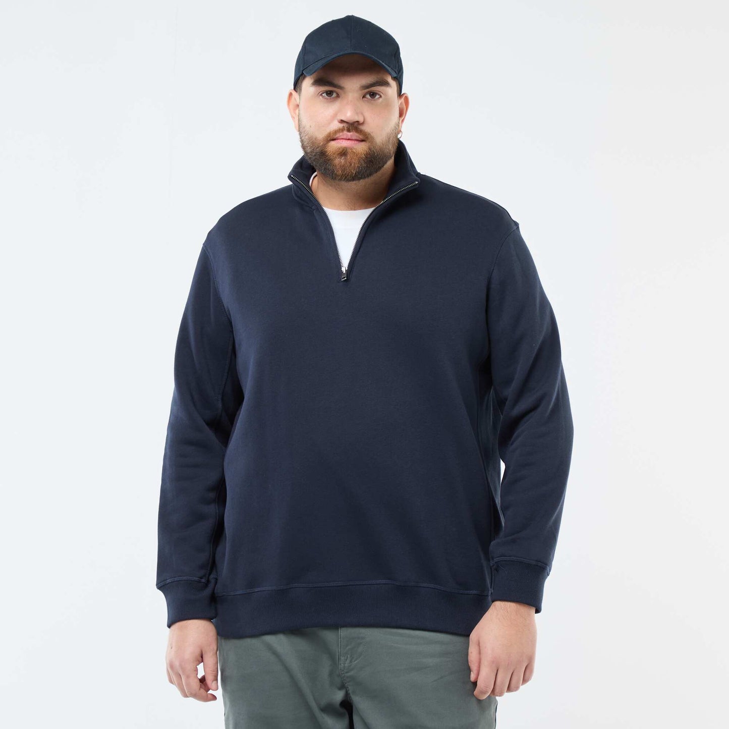 Solid-Color Trucker Neck Sweatshirt BLUE