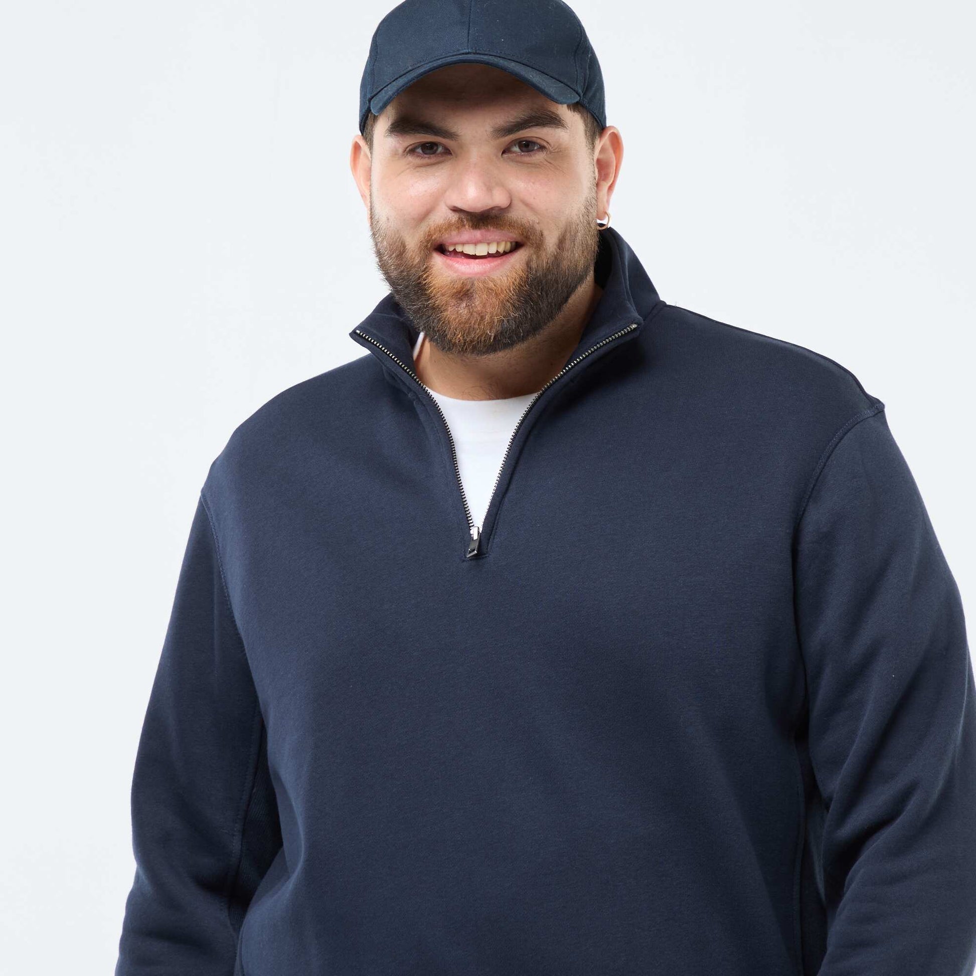 Solid-Color Trucker Neck Sweatshirt BLUE