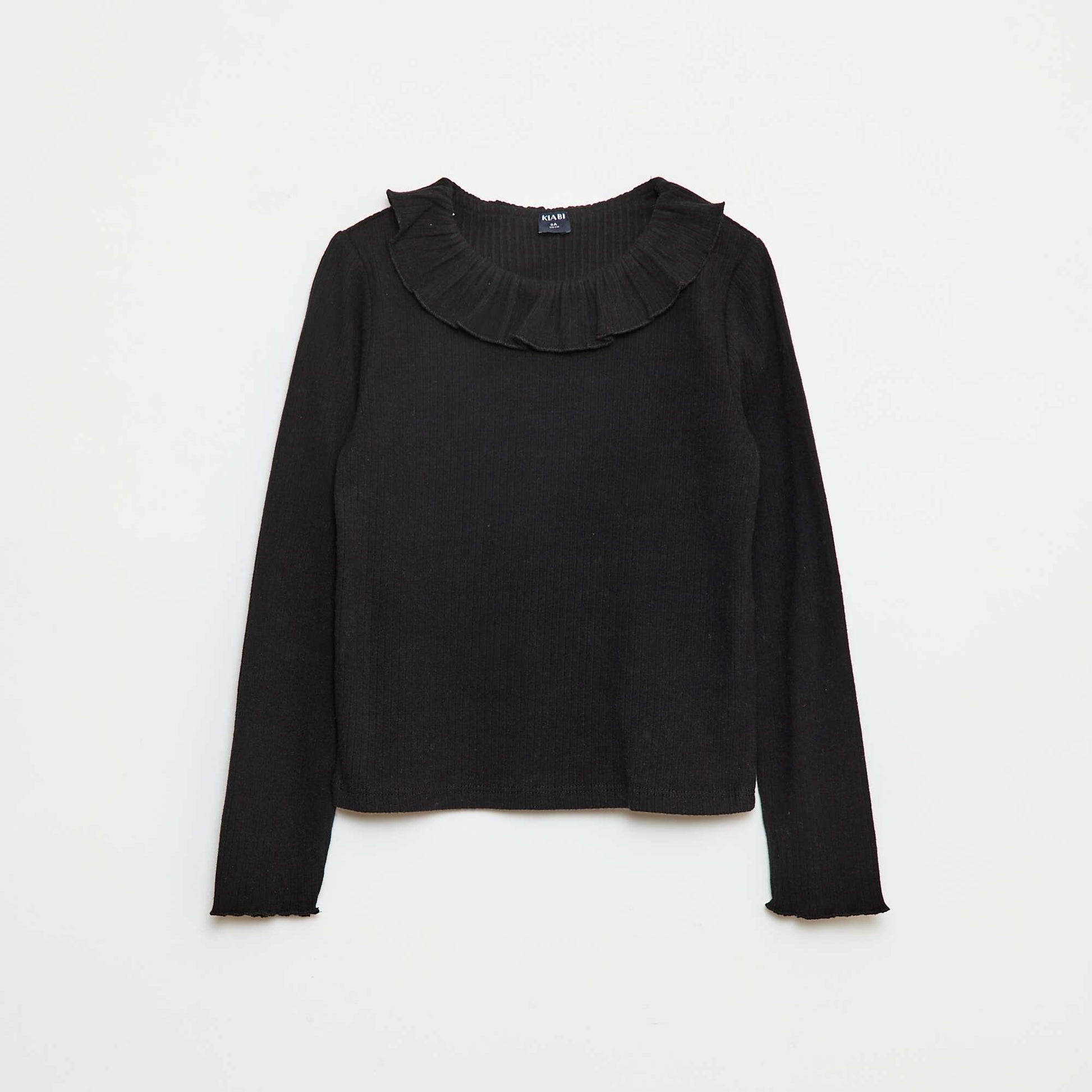 Ribbed Knit T-Shirt BLACK