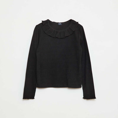 Ribbed Knit T-Shirt BLACK