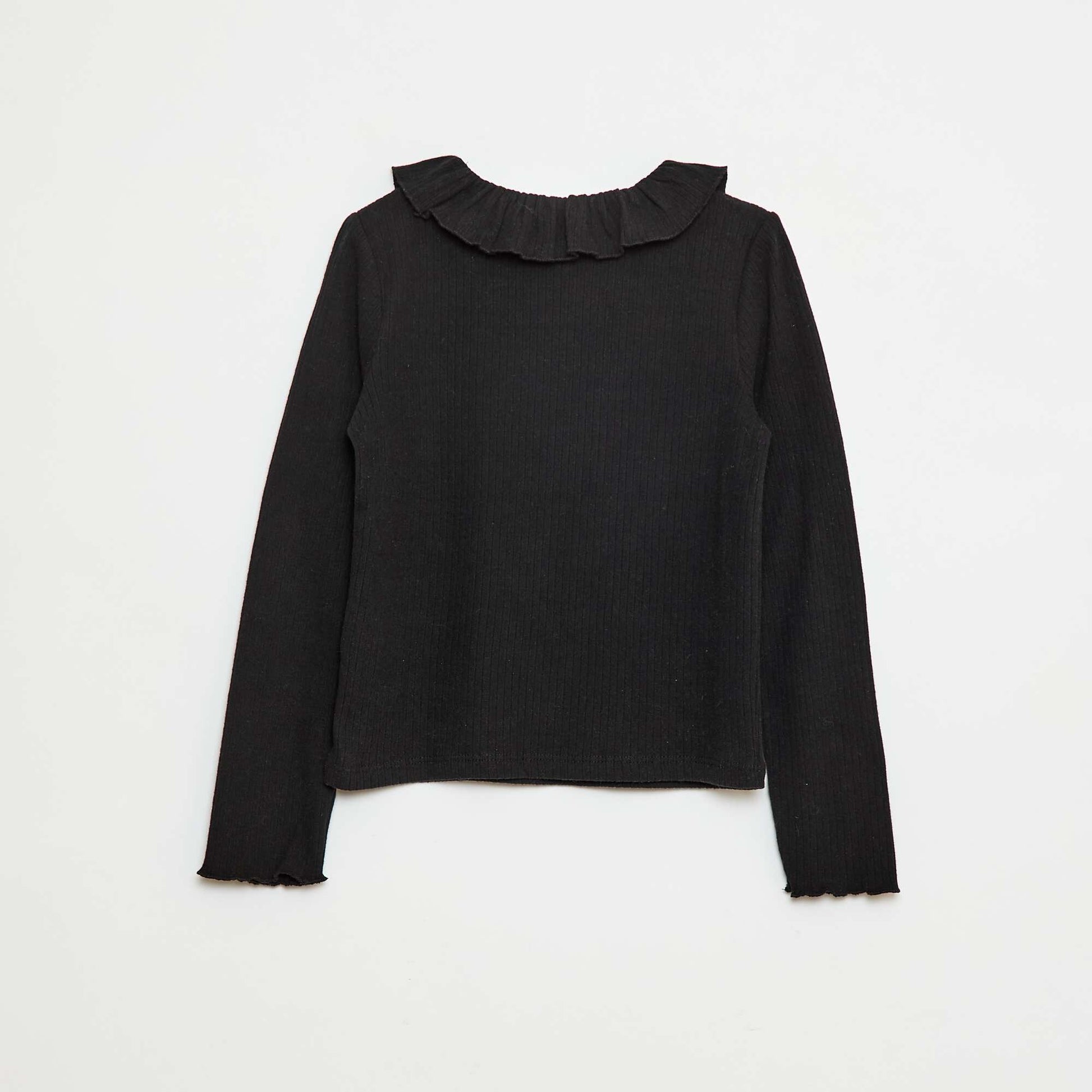 Ribbed Knit T-Shirt BLACK