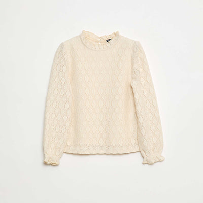 Openwork knit T-shirt WHITE