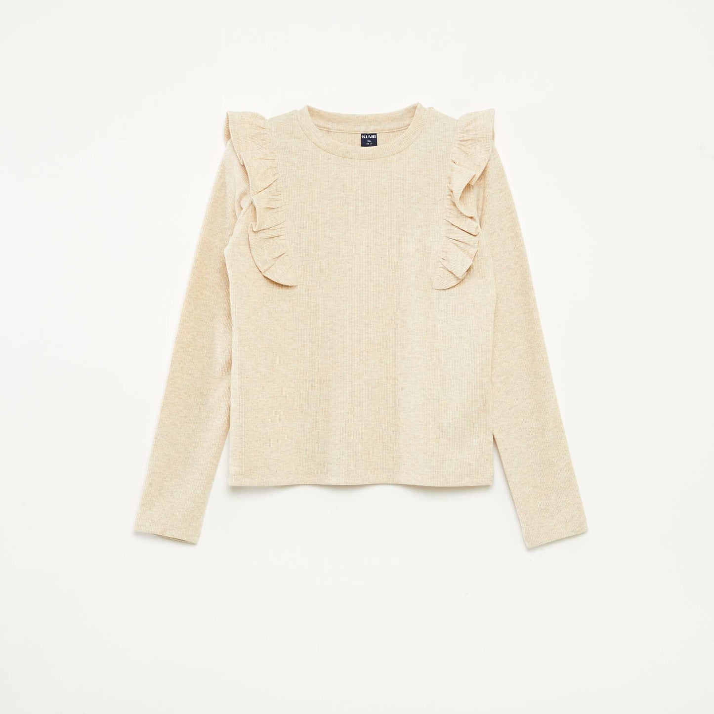 Long-sleeved ribbed T-shirt BEIGE