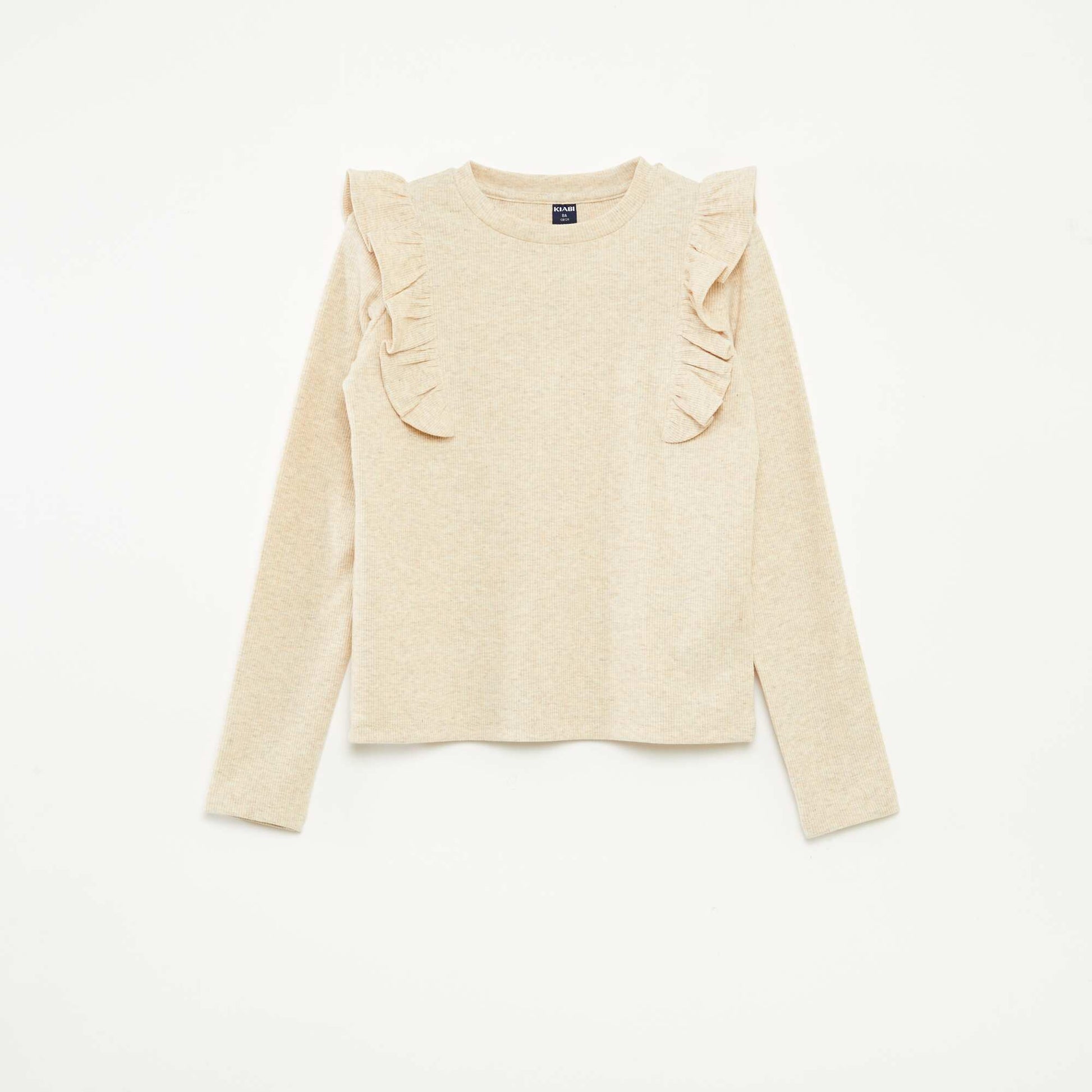 Long-sleeved ribbed T-shirt BEIGE