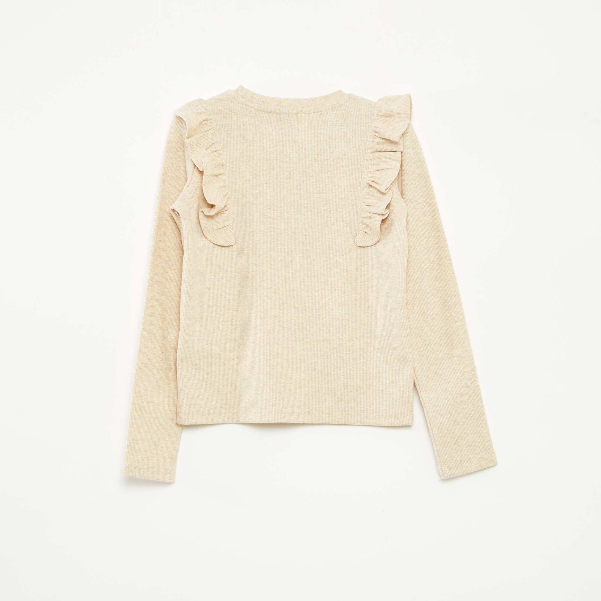 Long-sleeved ribbed T-shirt BEIGE