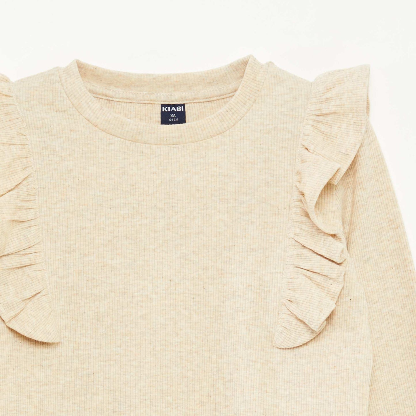Long-sleeved ribbed T-shirt BEIGE