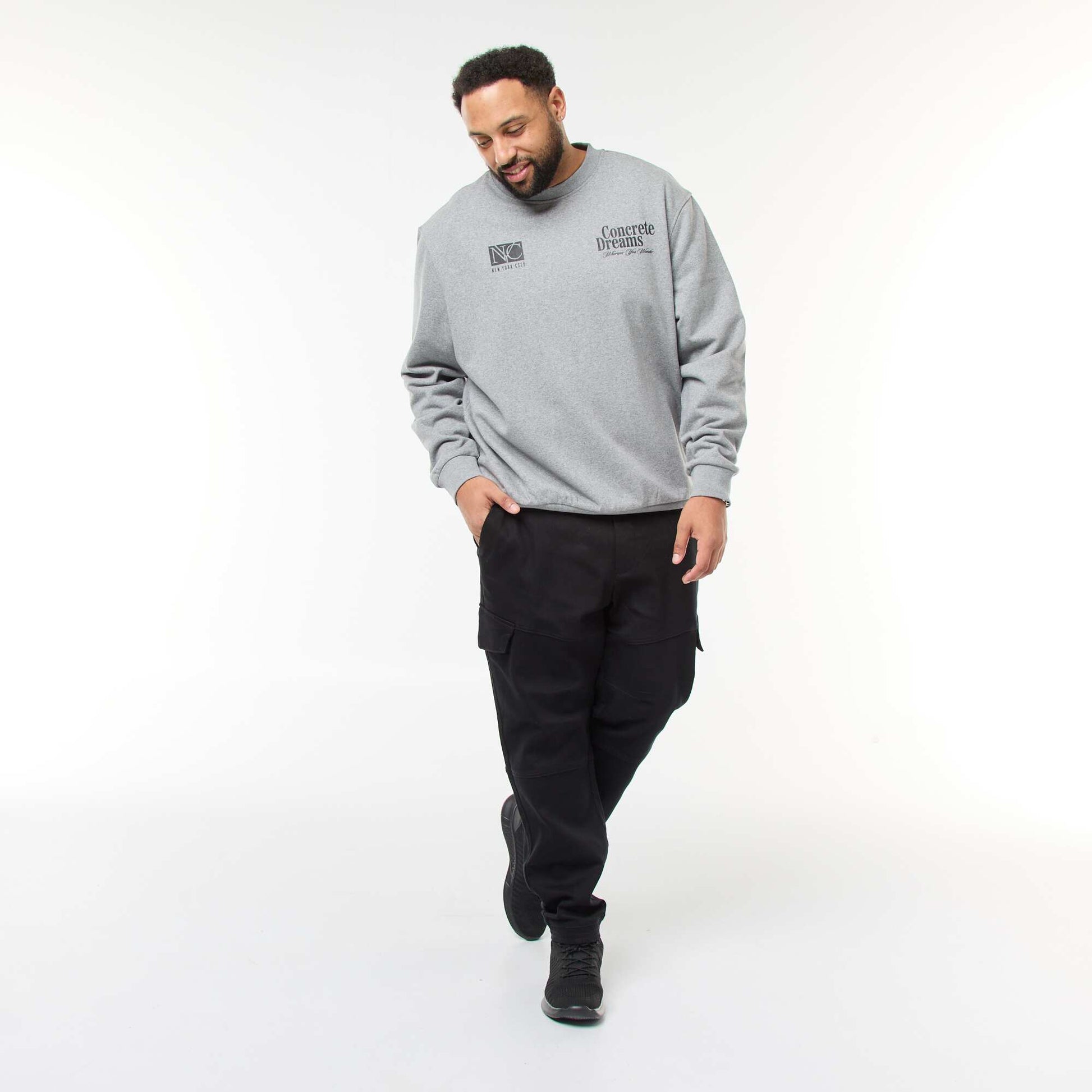 Solid Multi-Pocket Trousers with Elasticated Waistband BLACK