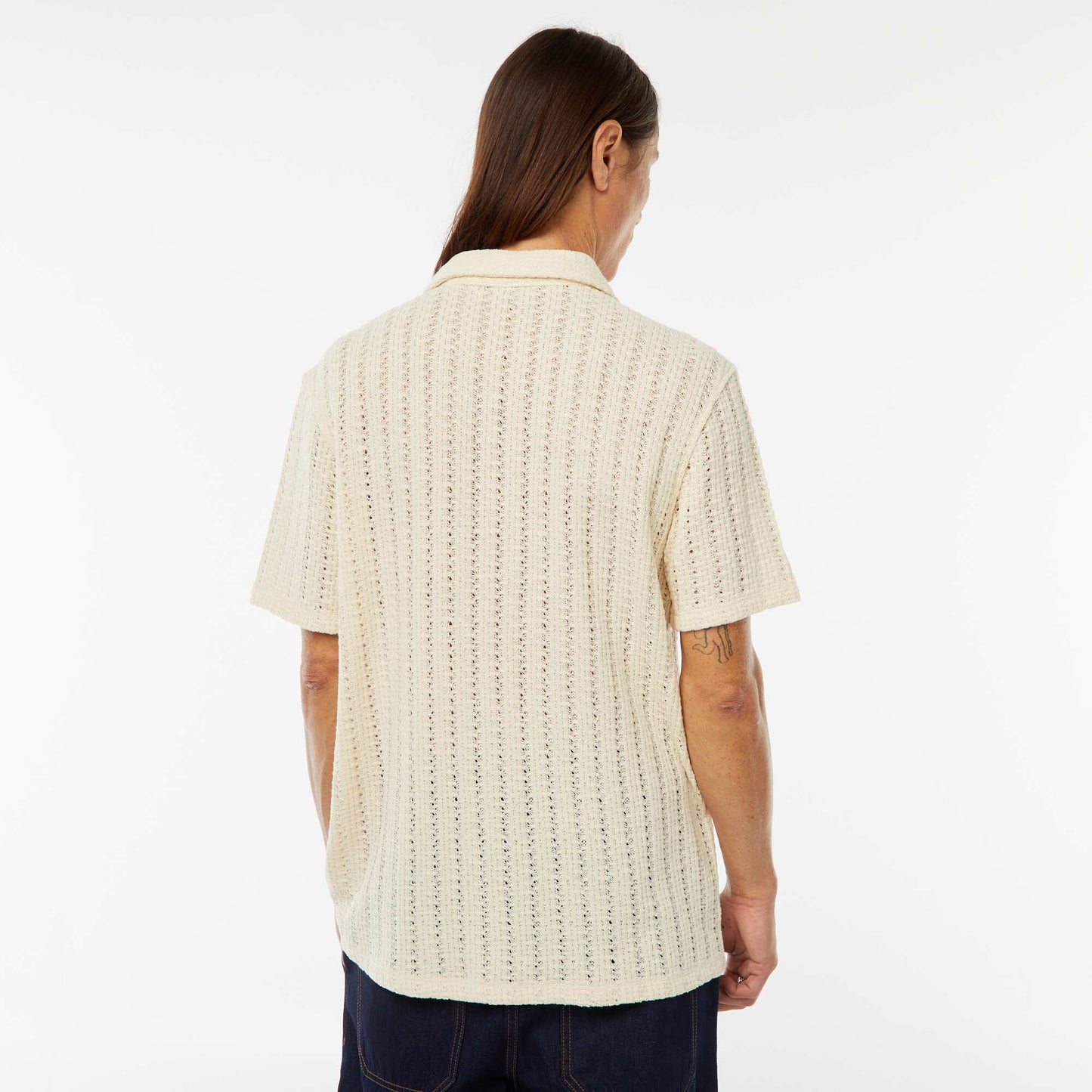 Short-sleeved openwork fabric shirt WHITE