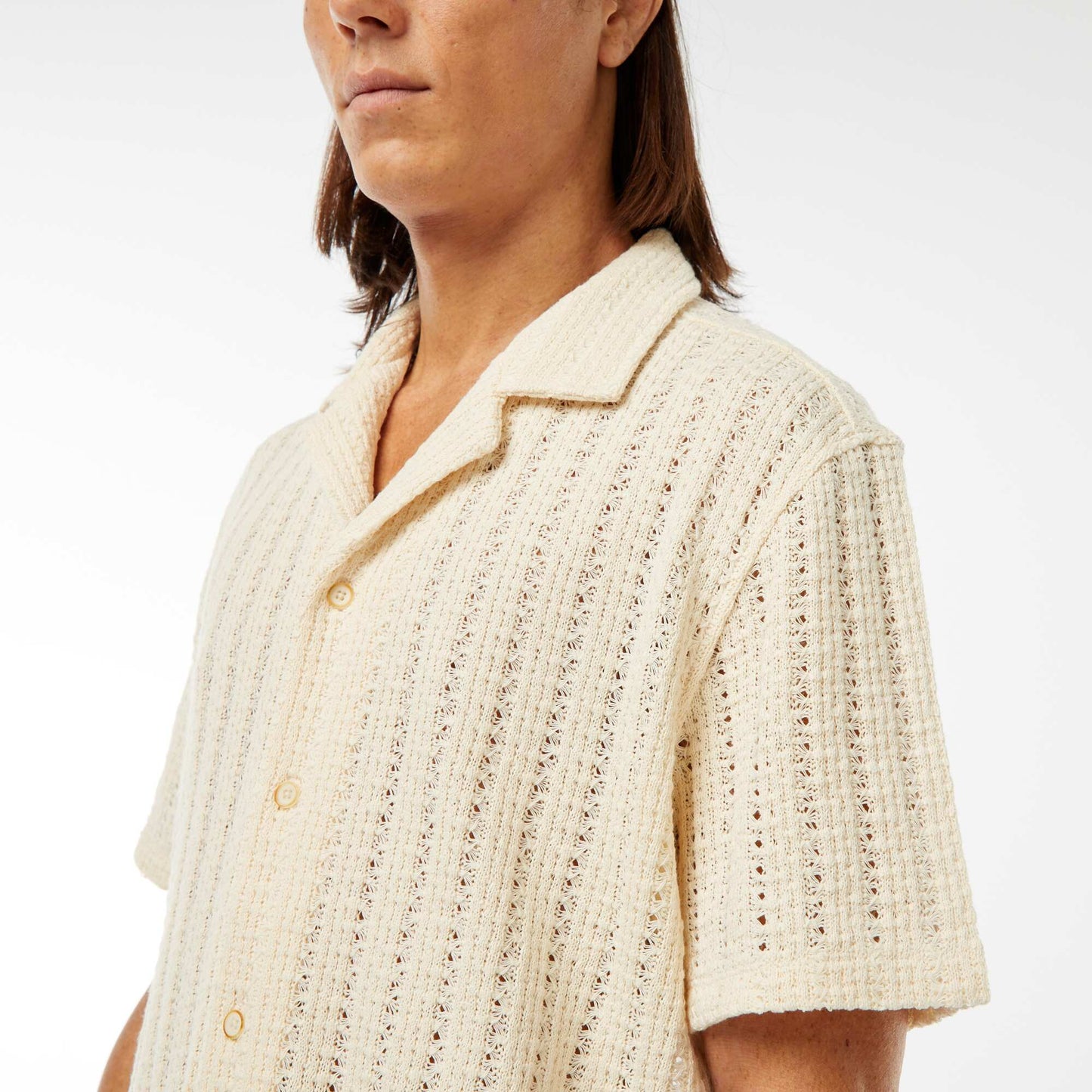Short-sleeved openwork fabric shirt WHITE