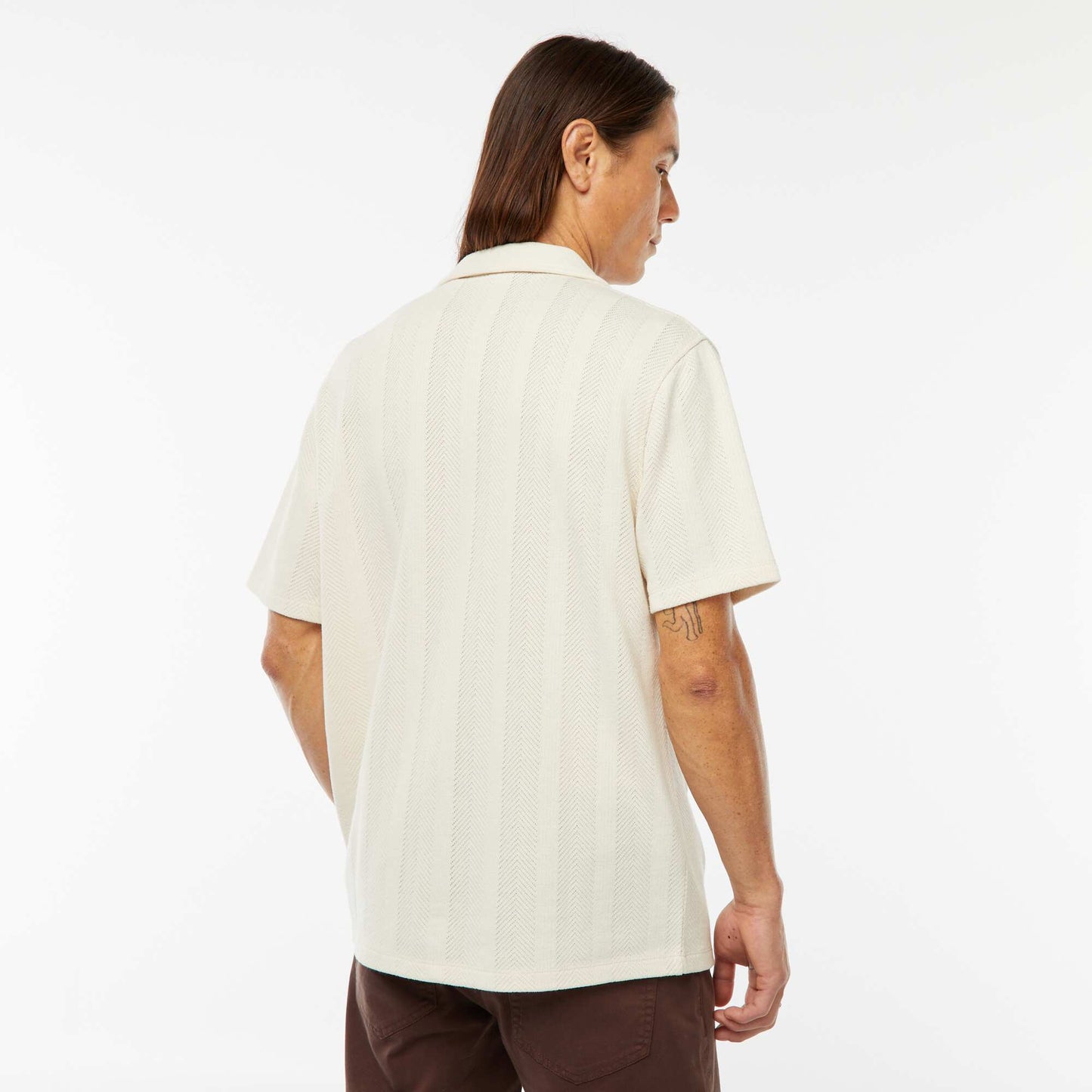Short-sleeved openwork knit fabric shirt WHITE