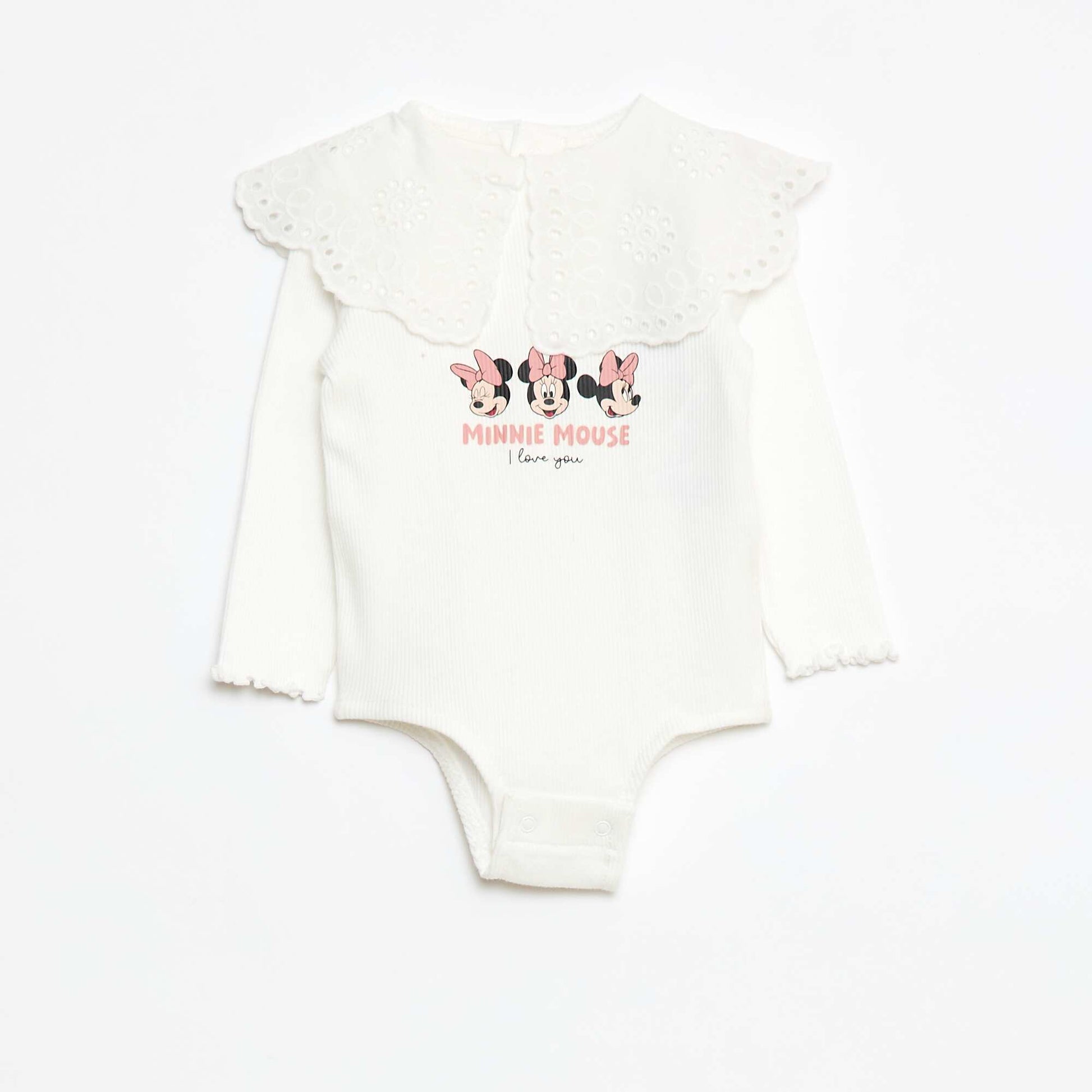 Ribbed Knit 'Minnie' 'Disney' Bodysuit WHITE