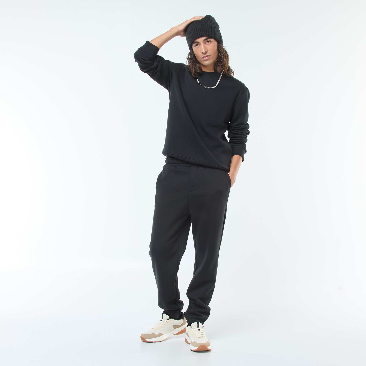 Plain joggers with drawstrings at the waist BLACK