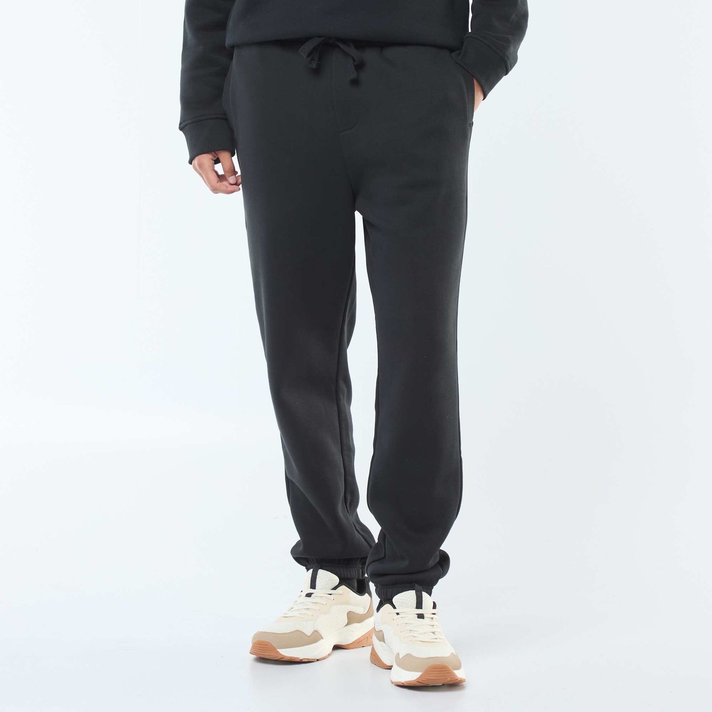 Plain joggers with drawstrings at the waist BLACK