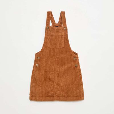 Corduroy Overall Dress with Pocket BROWN