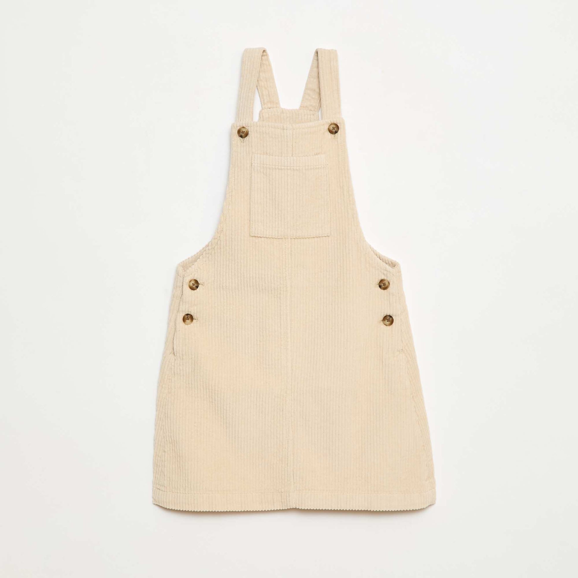 Corduroy Overall Dress with Pocket WHITE