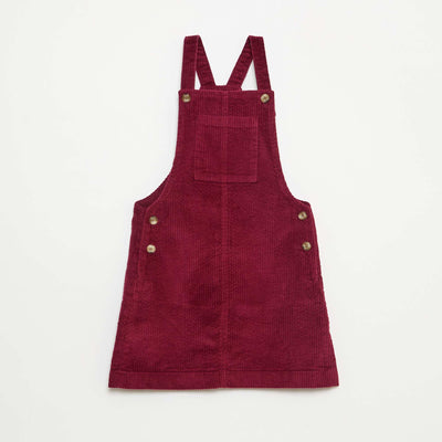 Corduroy Overall Dress with Pocket RED
