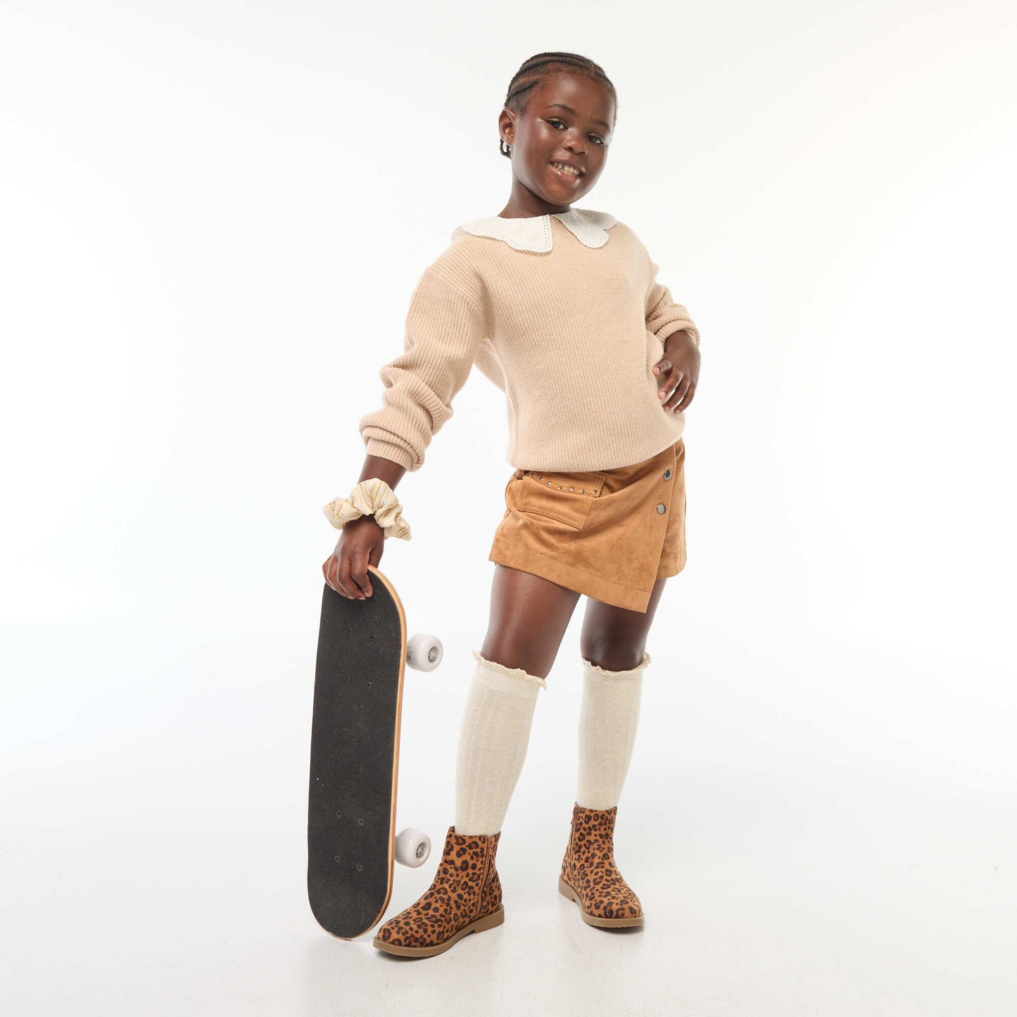 Short plain suedette skort BEIGE