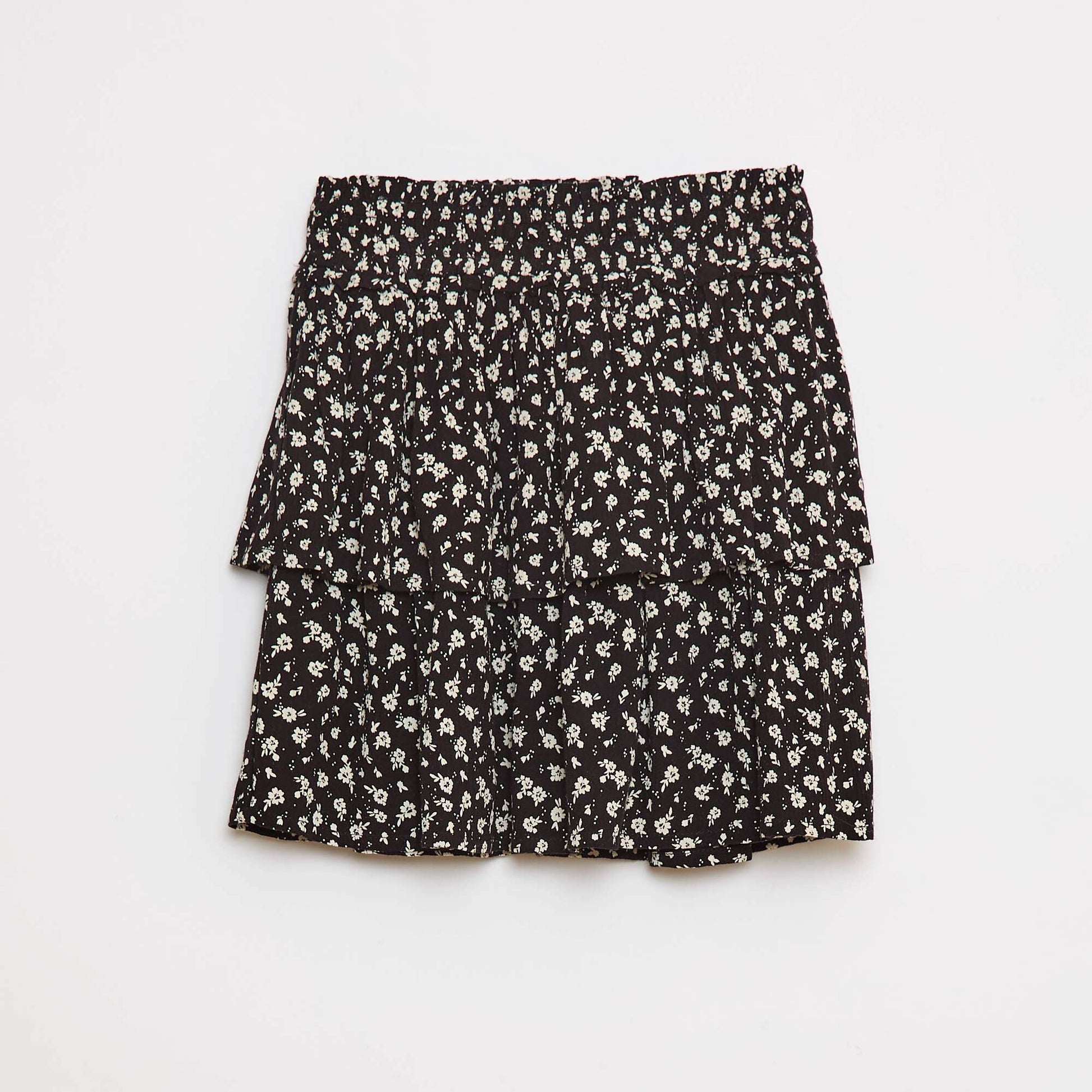Floral Print Crepe Knit Skirt BLACK