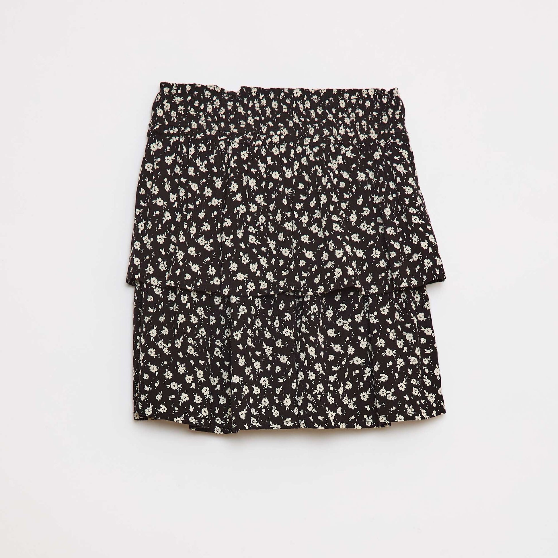 Floral Print Crepe Knit Skirt BLACK