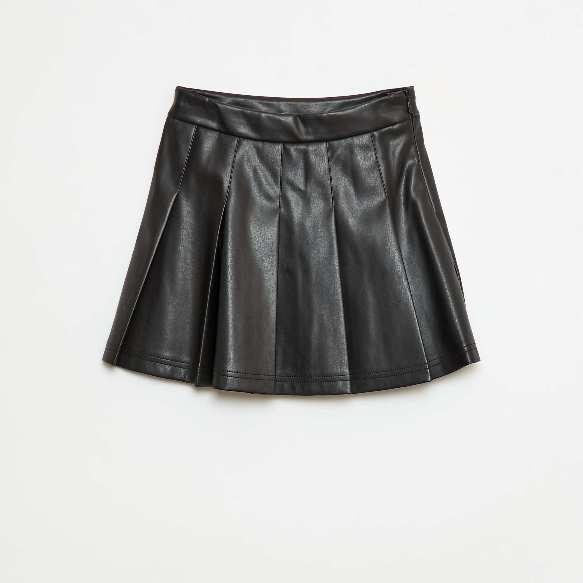 Faux Leather Pleated Skirt BLACK