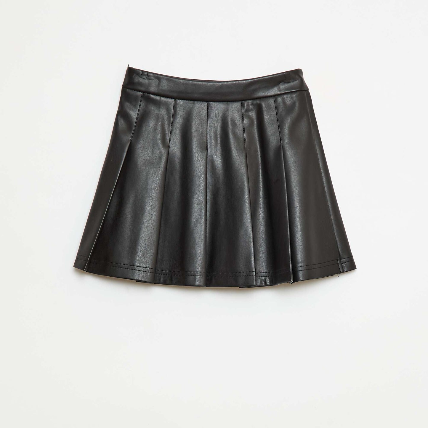 Faux Leather Pleated Skirt BLACK