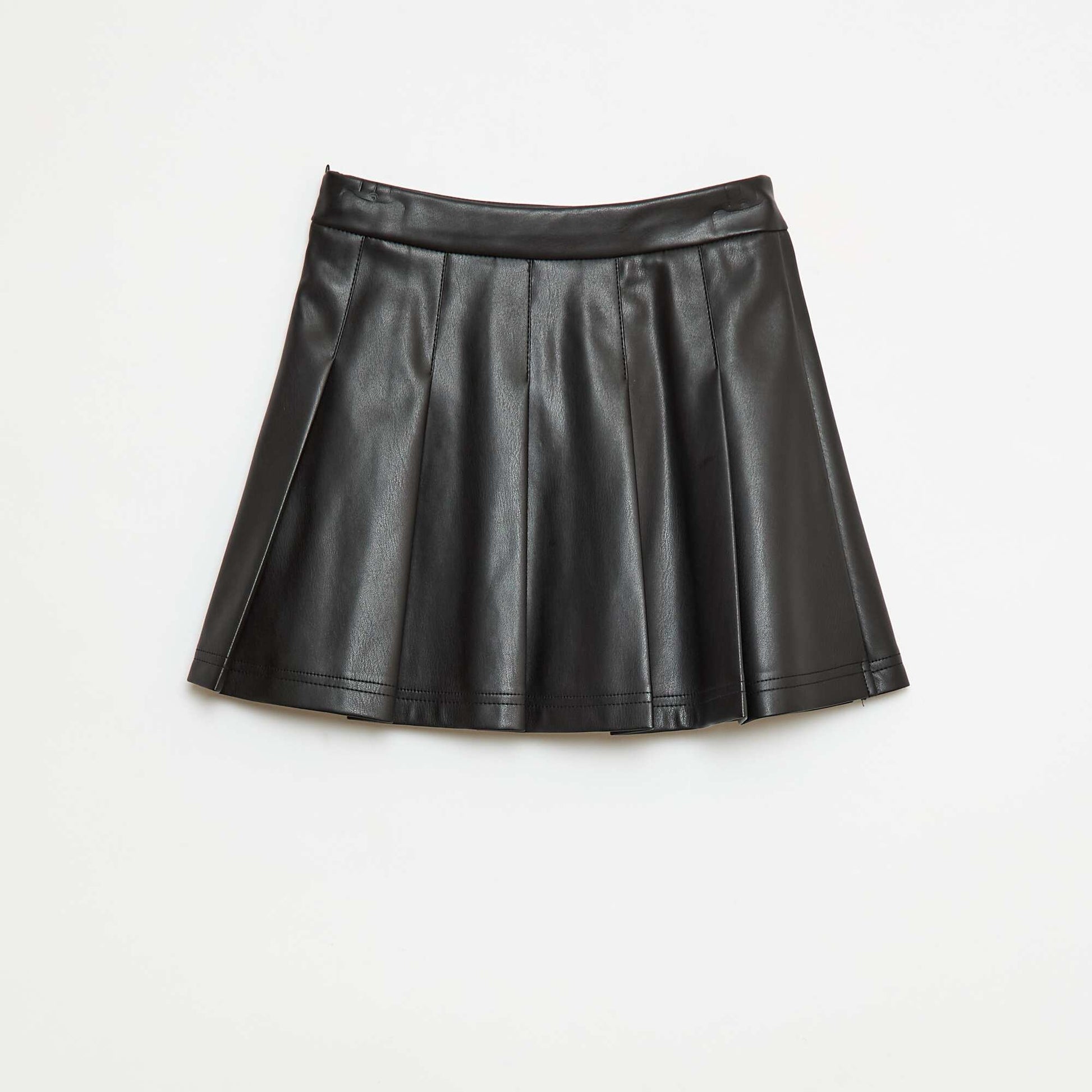 Faux Leather Pleated Skirt BLACK