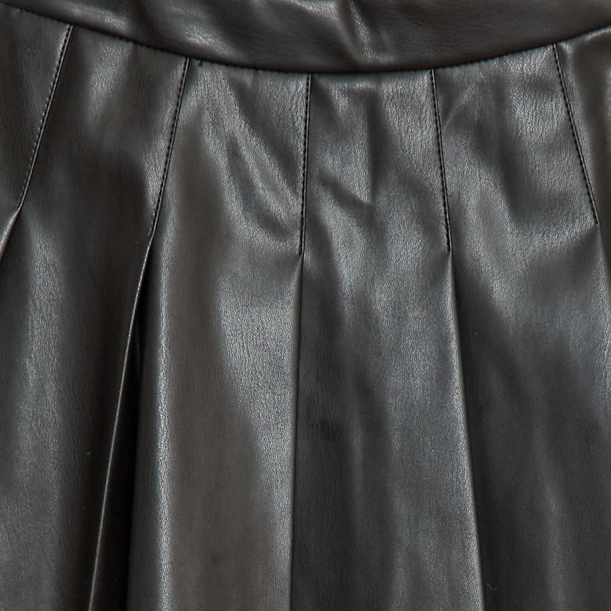 Faux Leather Pleated Skirt BLACK