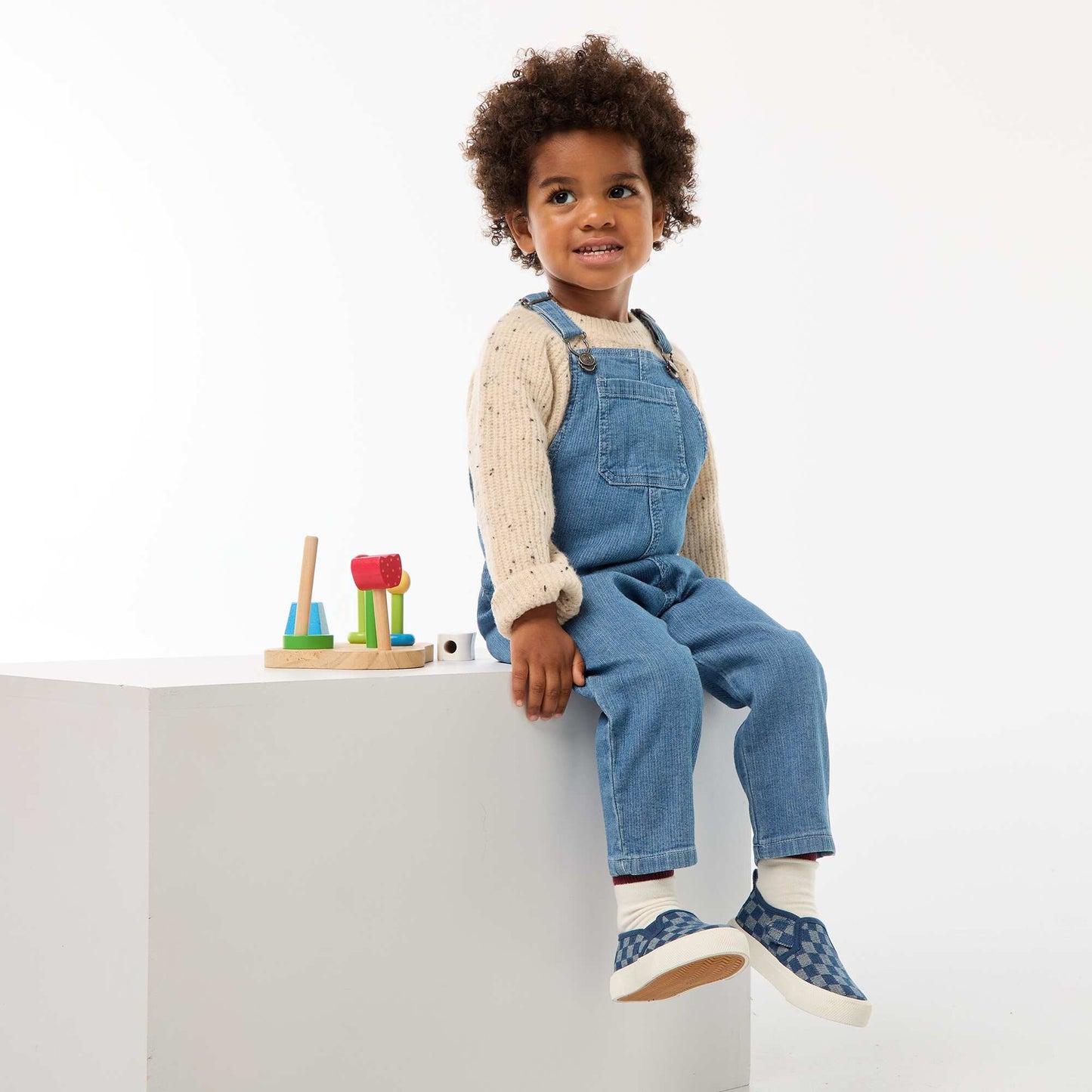 Ribbed Denim Straight Overalls BLUE