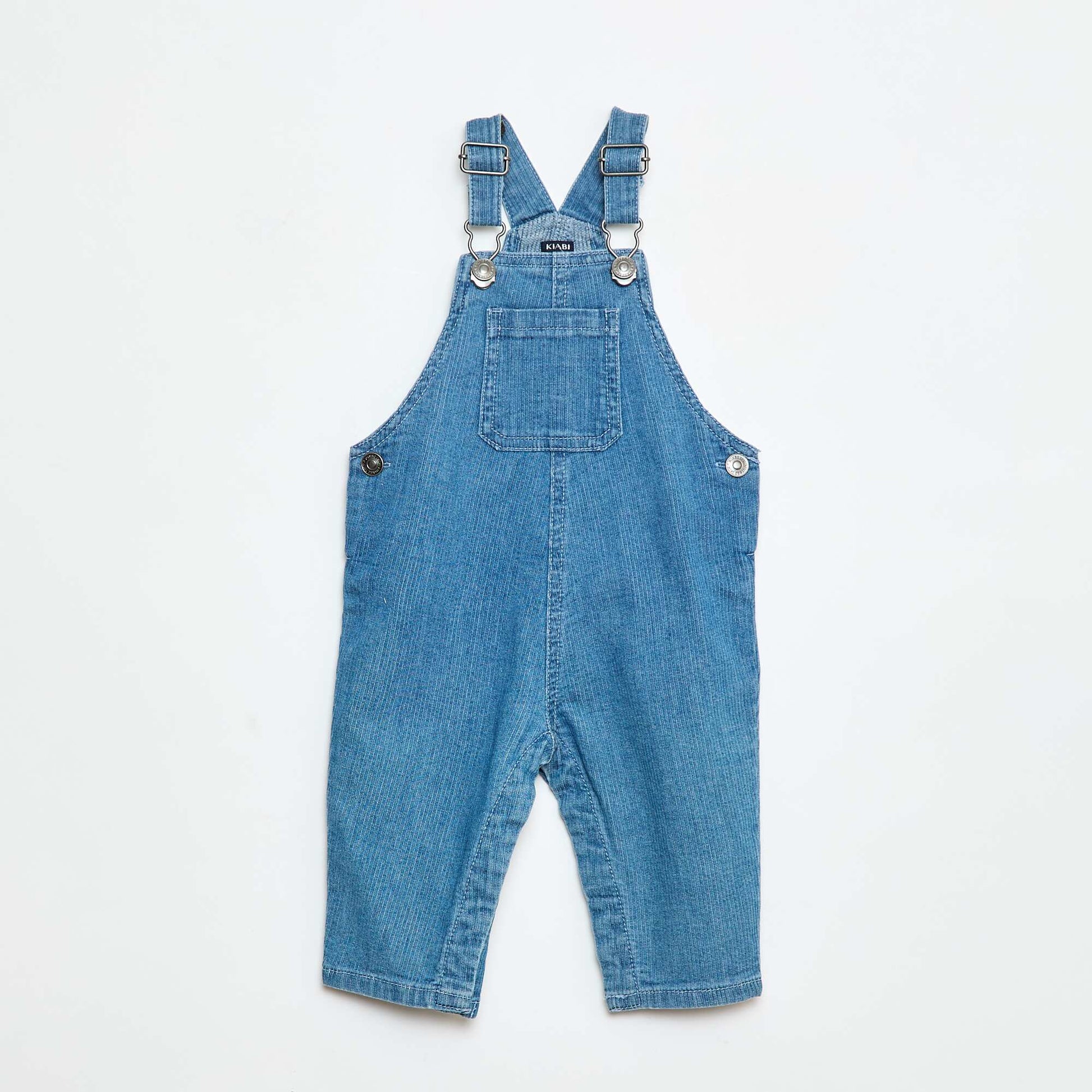 Ribbed Denim Straight Overalls BLUE