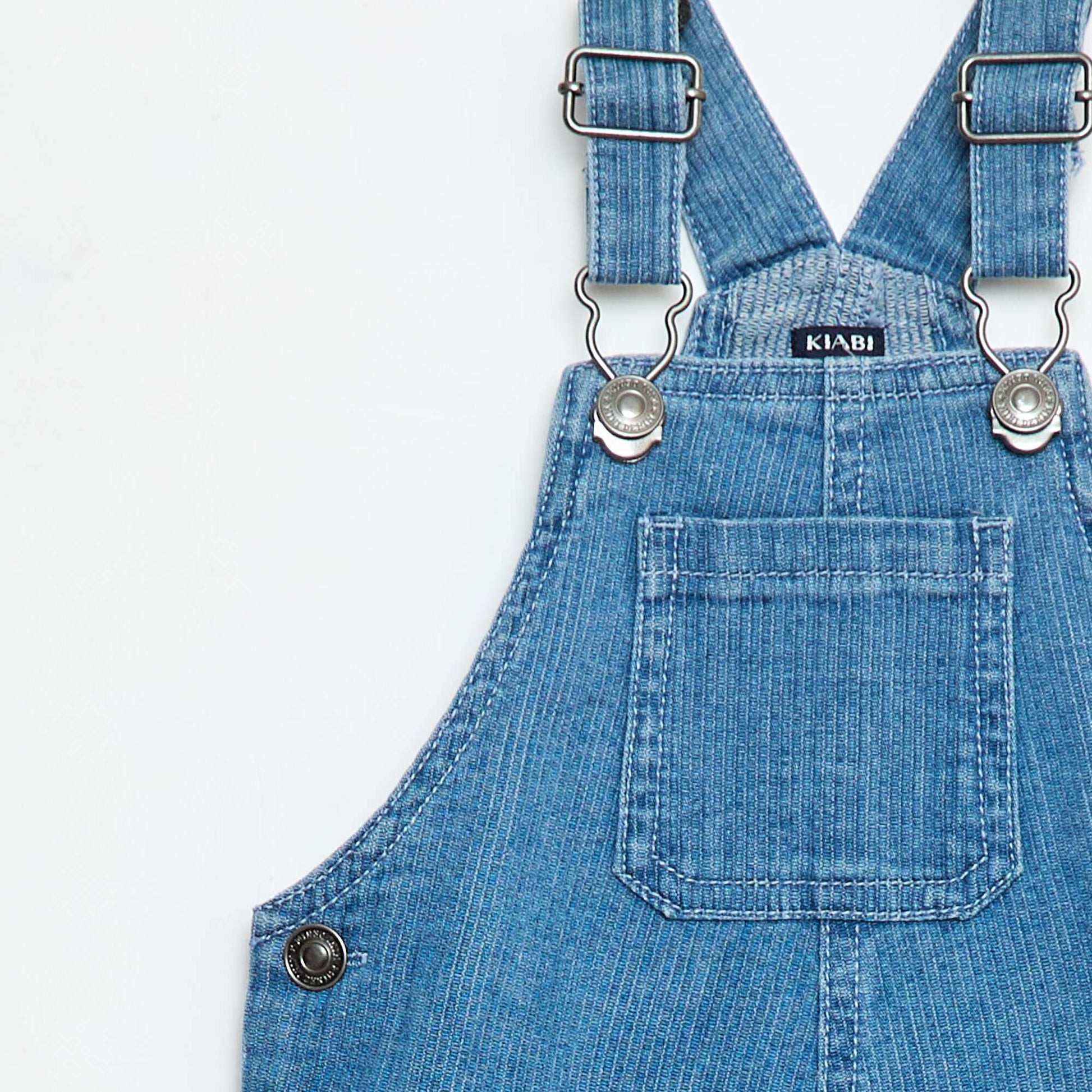 Ribbed Denim Straight Overalls BLUE