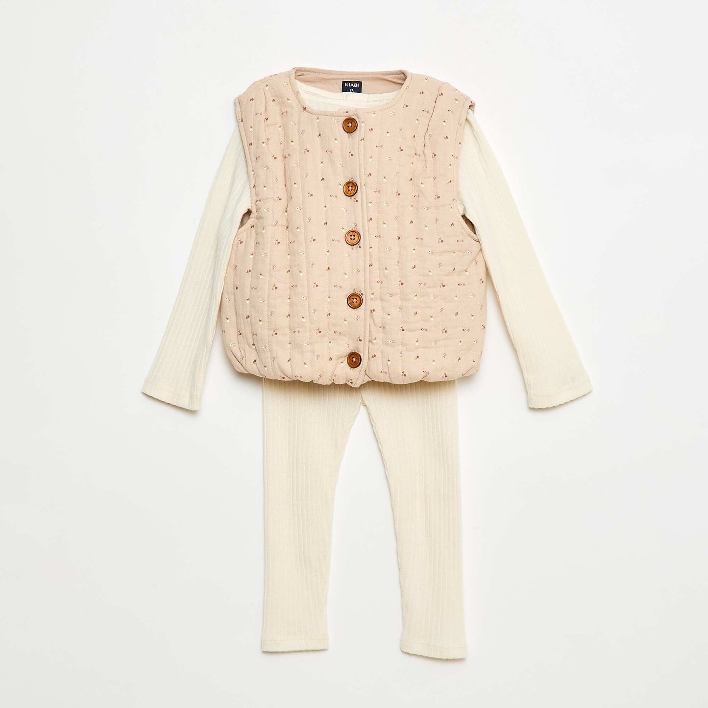 Ribbed Outfit with Sleeveless Jacket - 3 Piece Set BEIGE