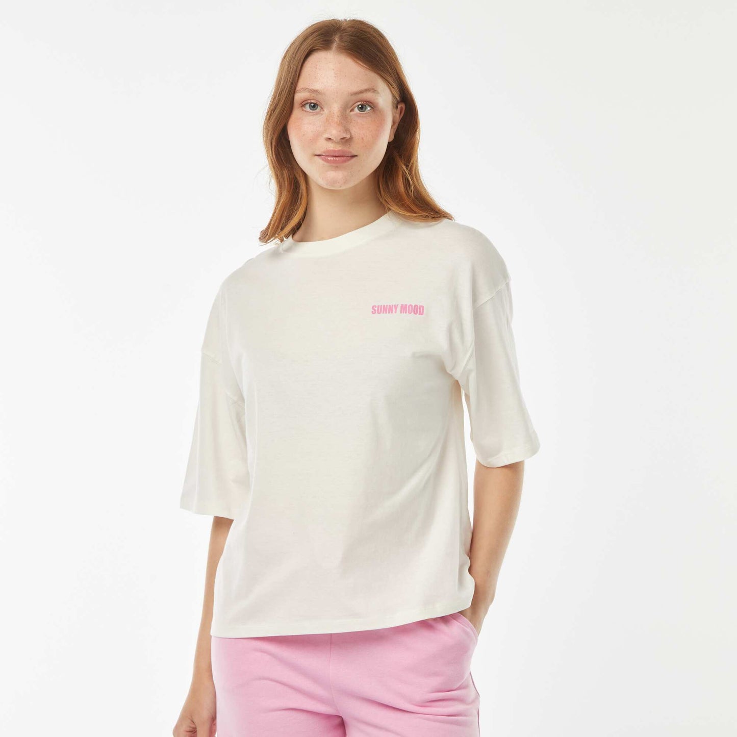 Oversized short-sleeved T-shirt with shell print WHITE