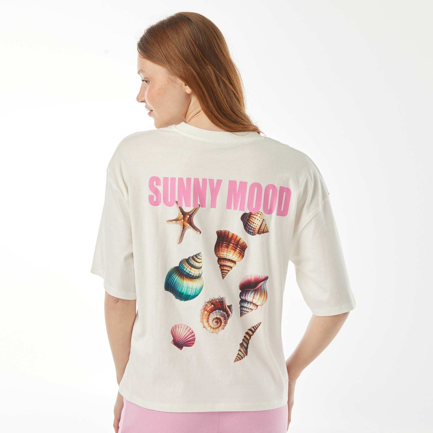 Oversized short-sleeved T-shirt with shell print WHITE