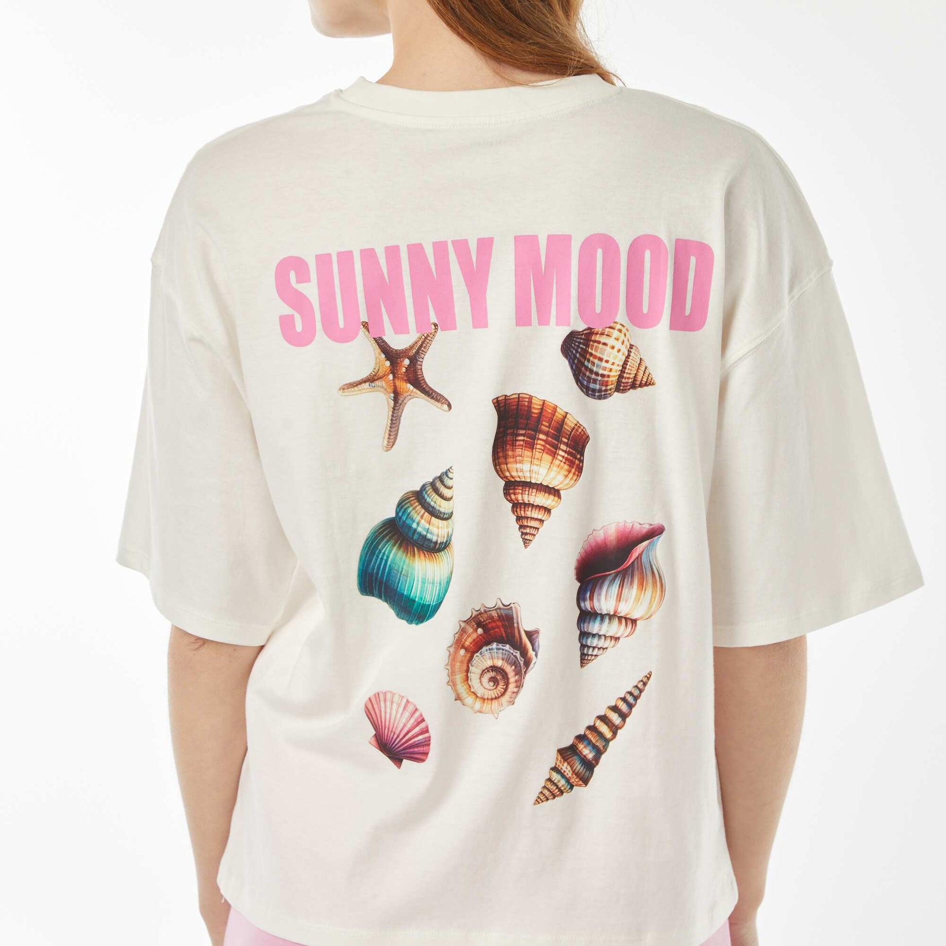 Oversized short-sleeved T-shirt with shell print WHITE