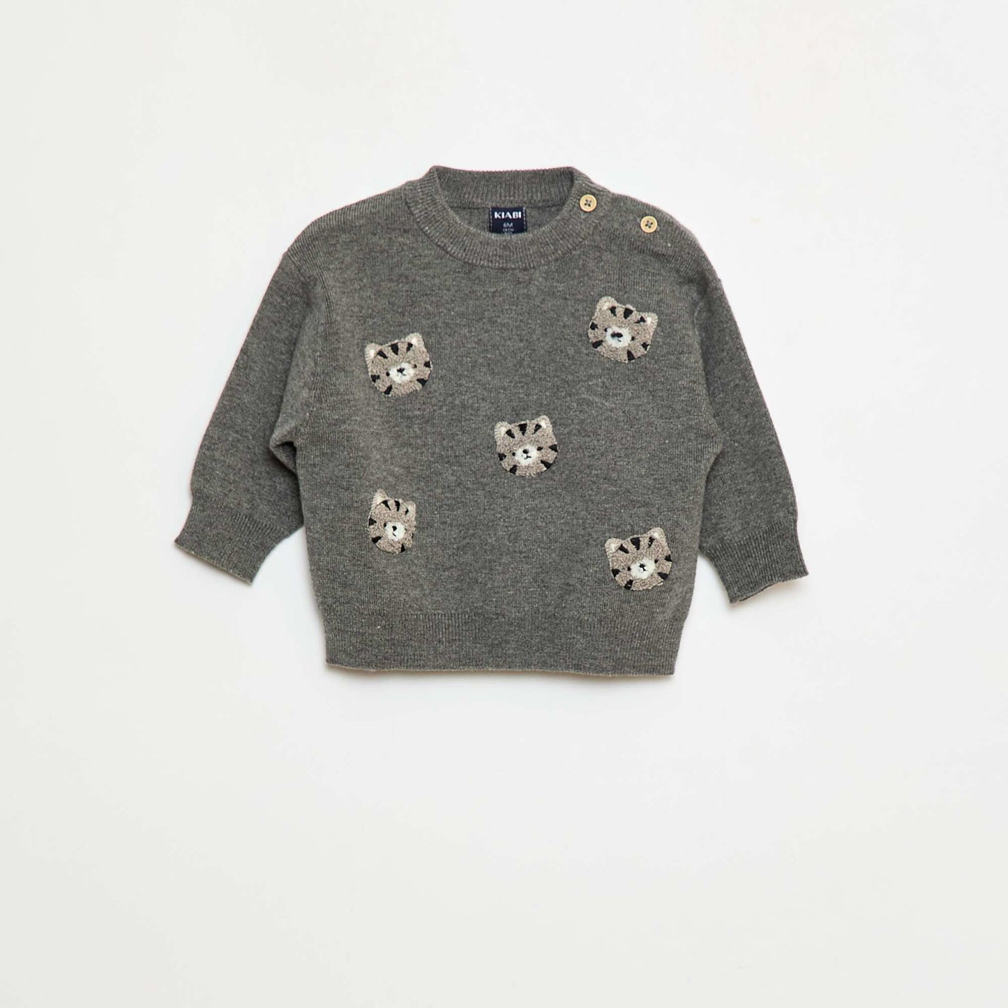 Embroidered Knit Crew Neck Sweater GREY