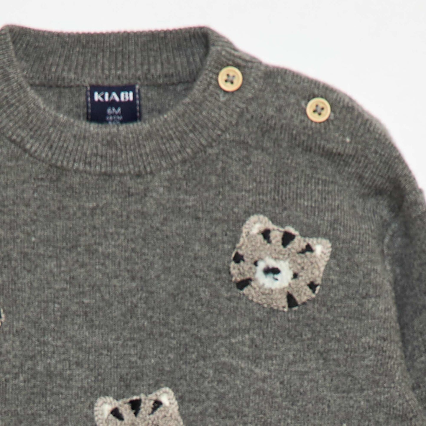 Embroidered Knit Crew Neck Sweater GREY