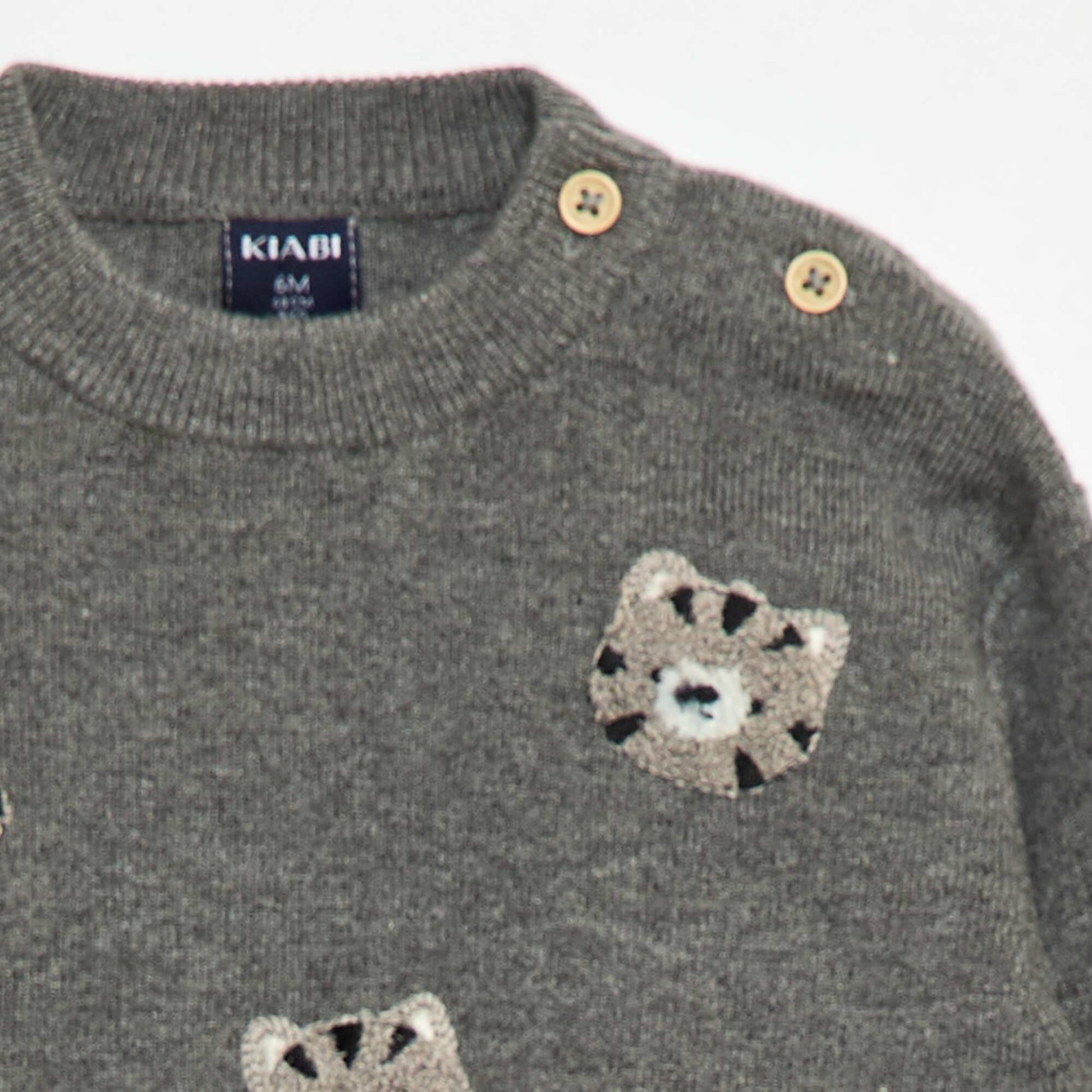 Embroidered Knit Crew Neck Sweater GREY