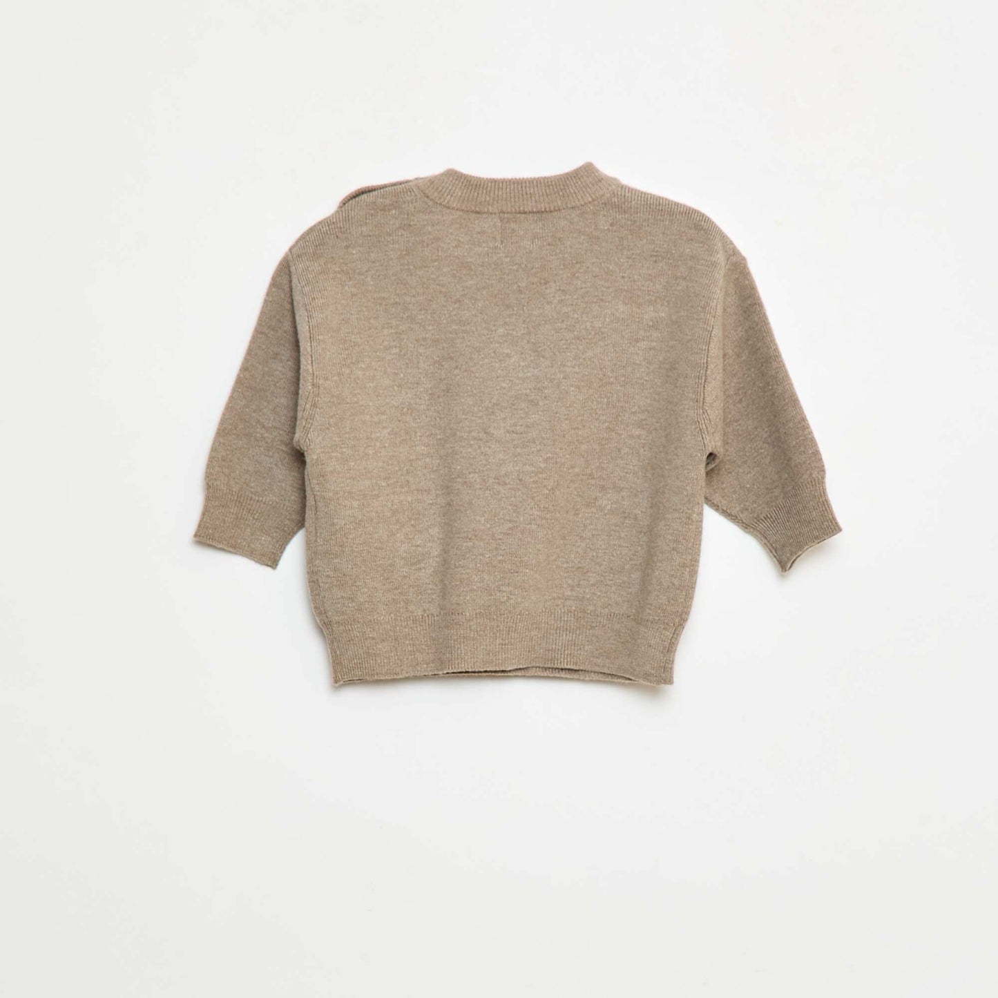 Embroidered Knit Crew Neck Sweater BEIGE