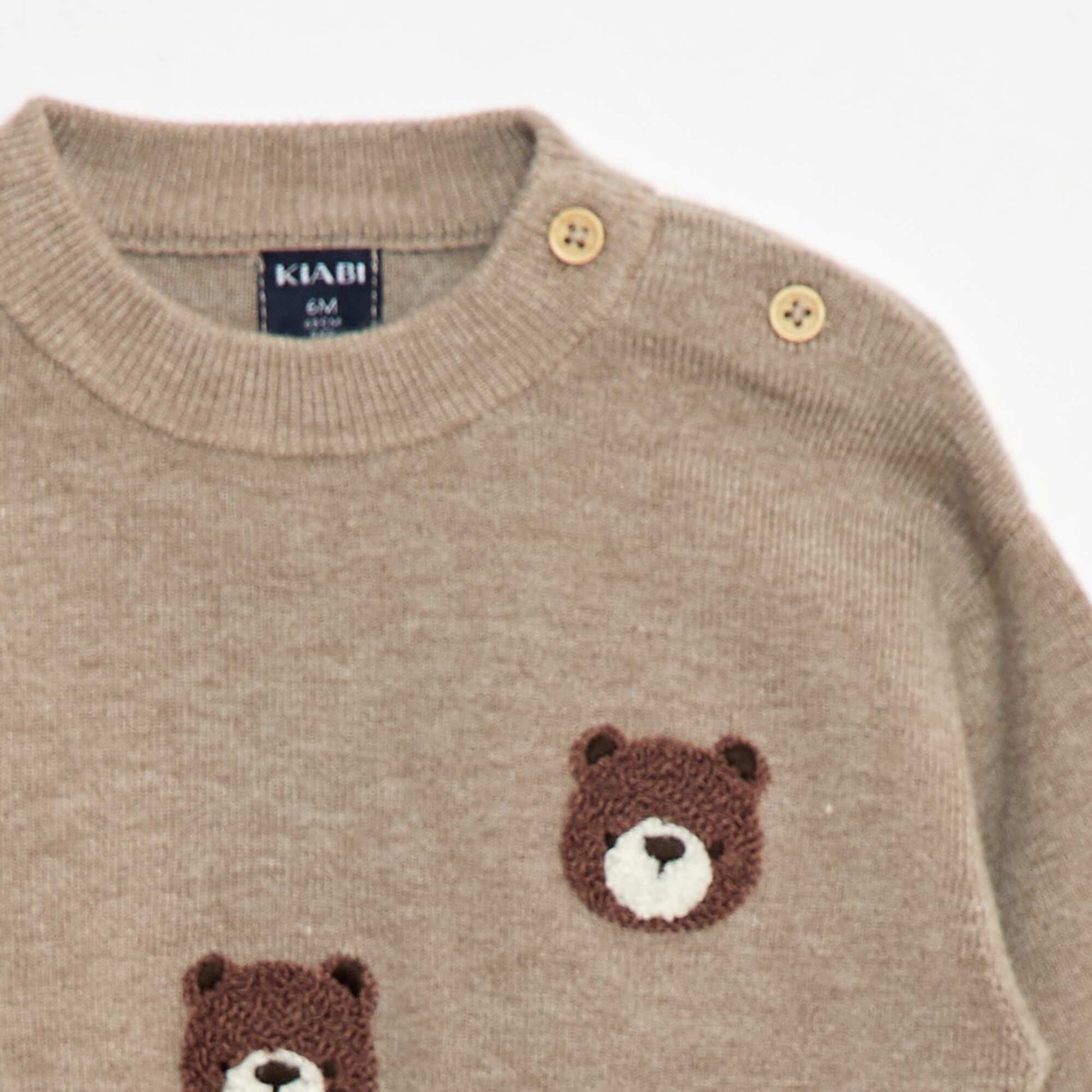 Embroidered Knit Crew Neck Sweater BEIGE